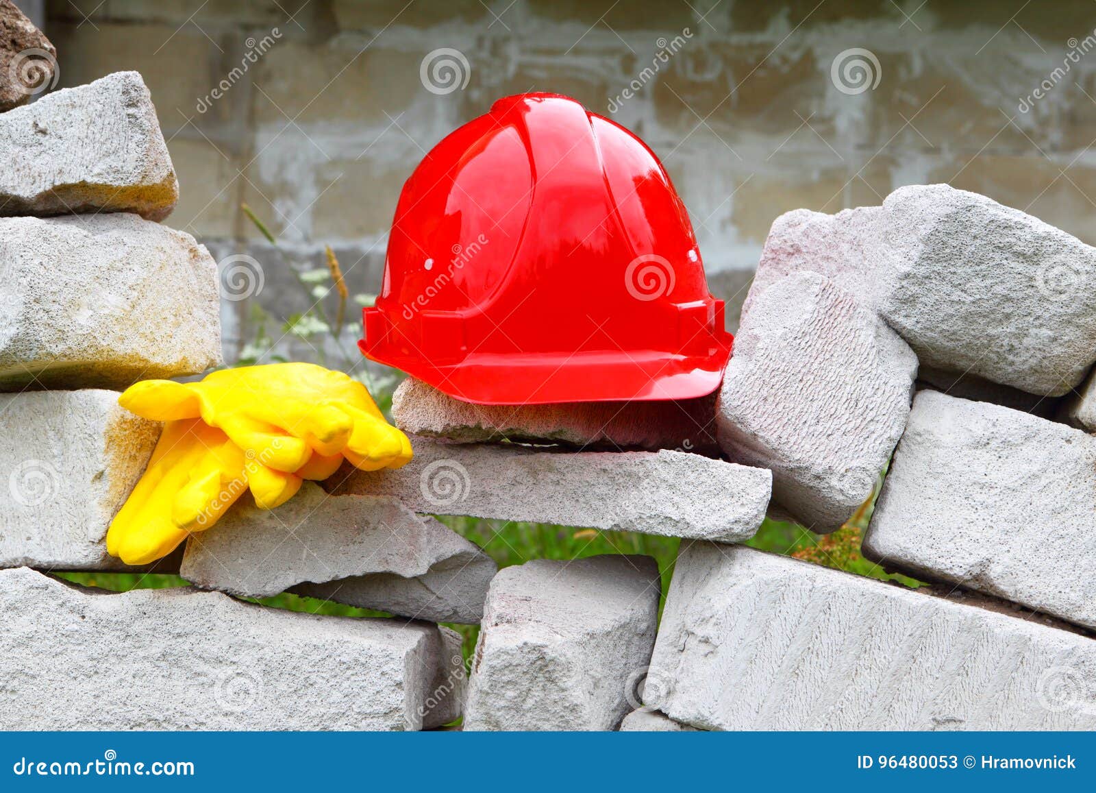 Construction.Masonry.the Helmet and Gloves. Stock Image Image of