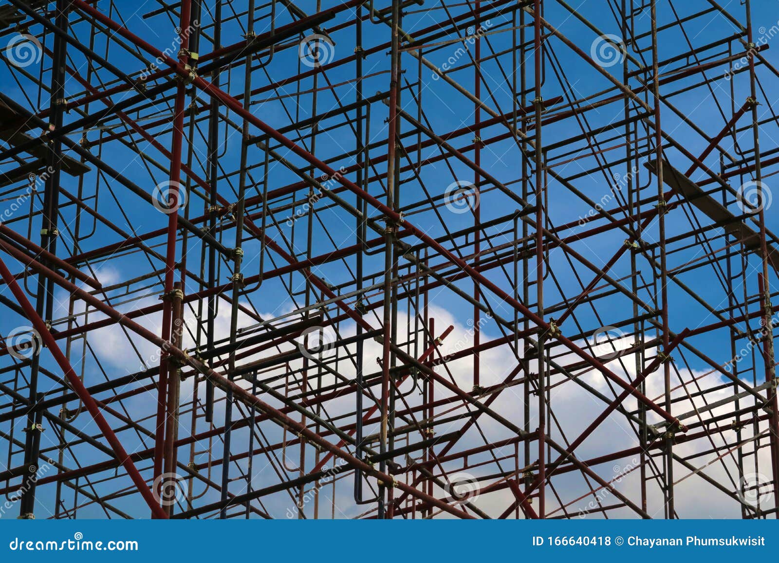 Construction Metal Bar of Building and Blue Sky White Cloud Stock Photo
