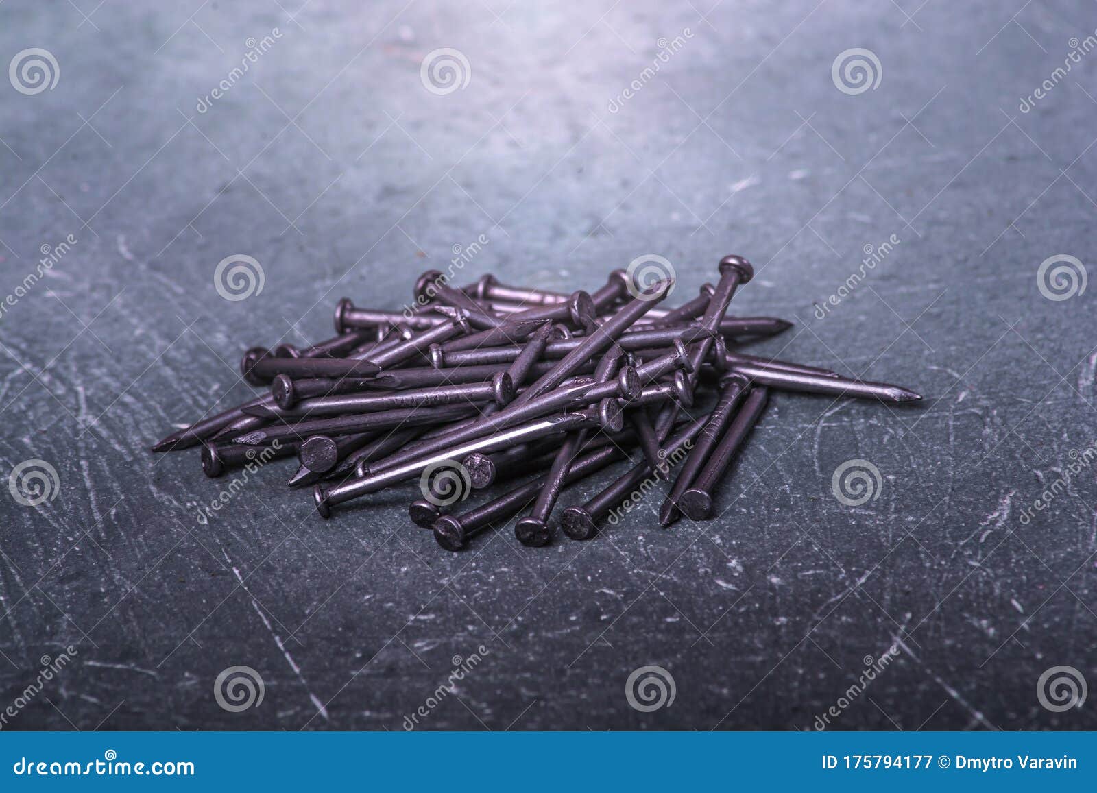 Construction Nails on a Workshop Table Stock Image - Image of metallic ...
