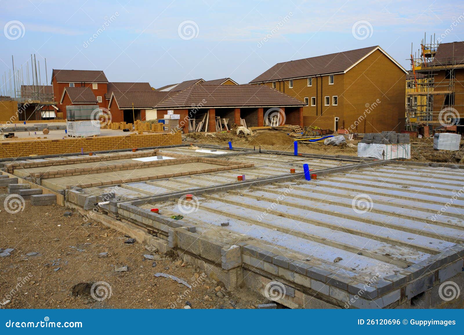 Construction of New Houses with Foundations Stock Photo Image of