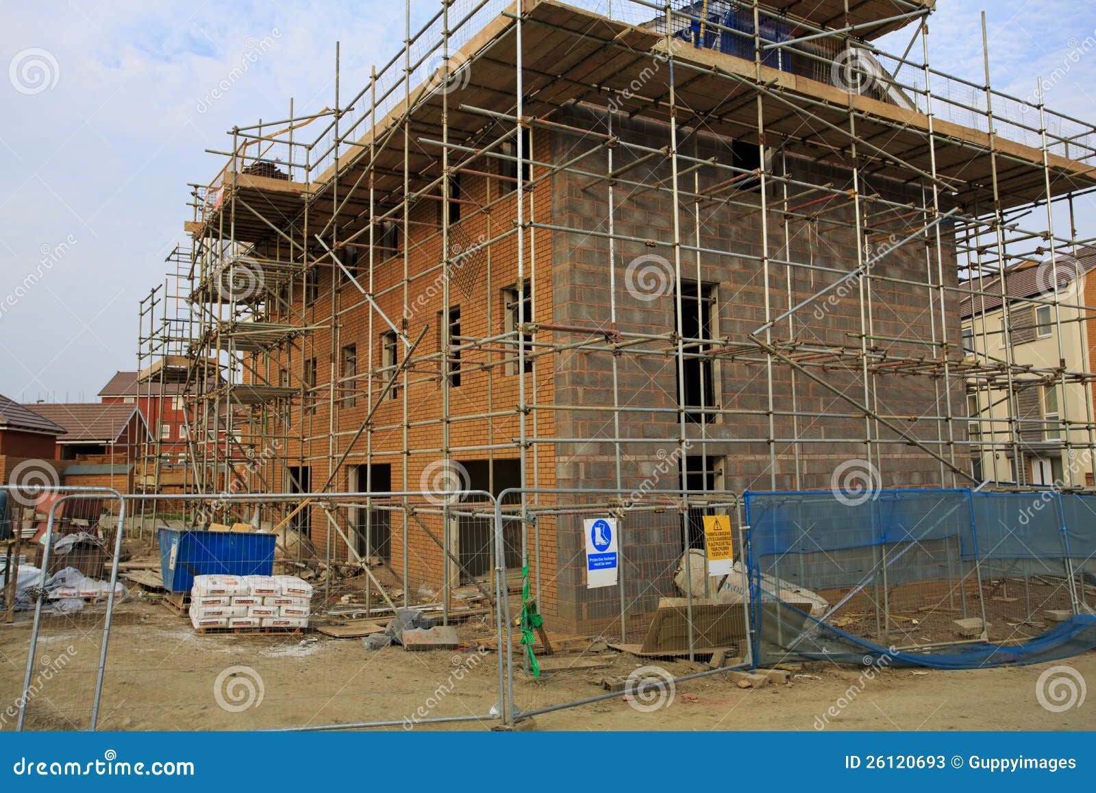 construction of new houses with scaffolding