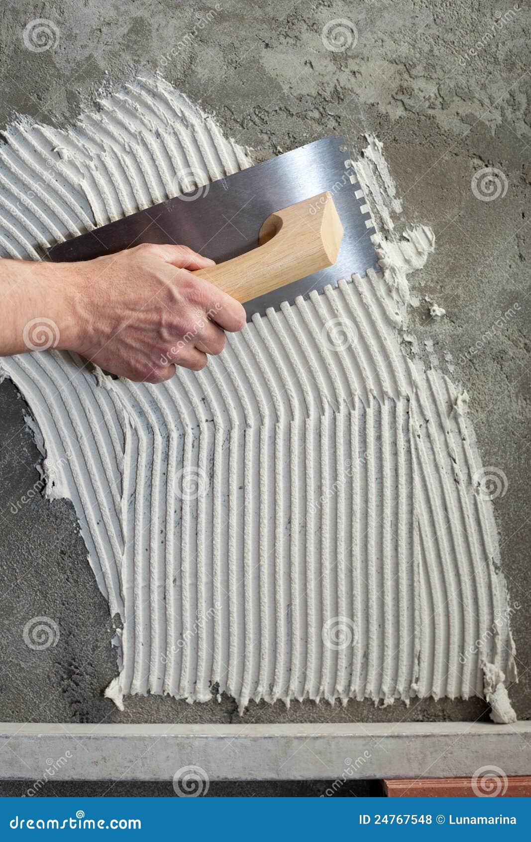 Construction Notched Trowel with White Cement Stock Photo Image of