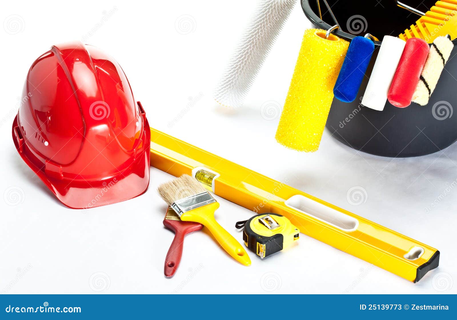 Construction (painting) Tools and Hardhat Stock Image Image of
