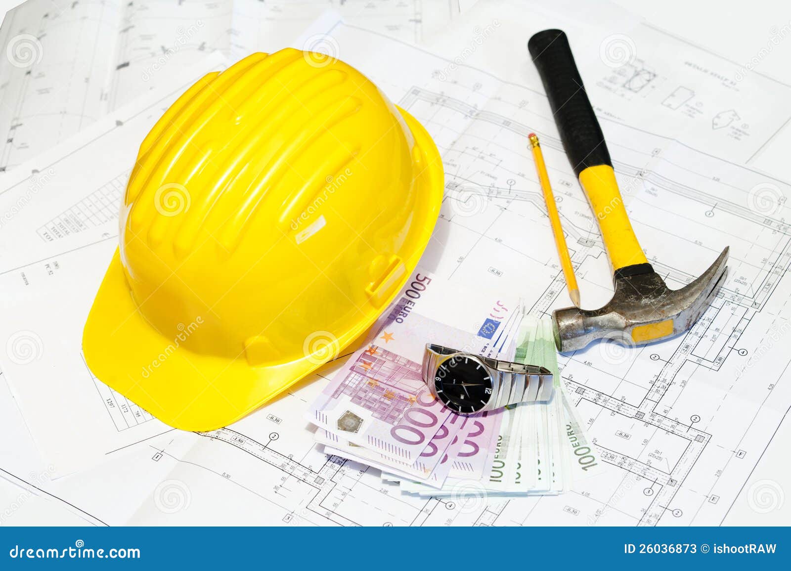 Construction Plans and Hard Hat Stock Image Image of builder