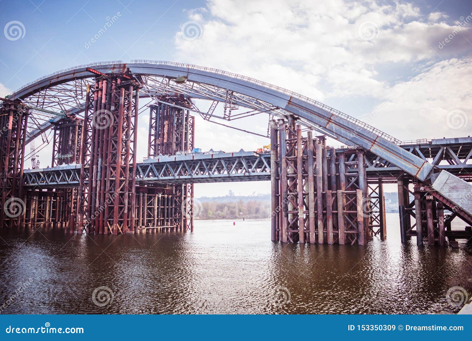 Construction of a River Industrial Bridge Stock Image Image of lift