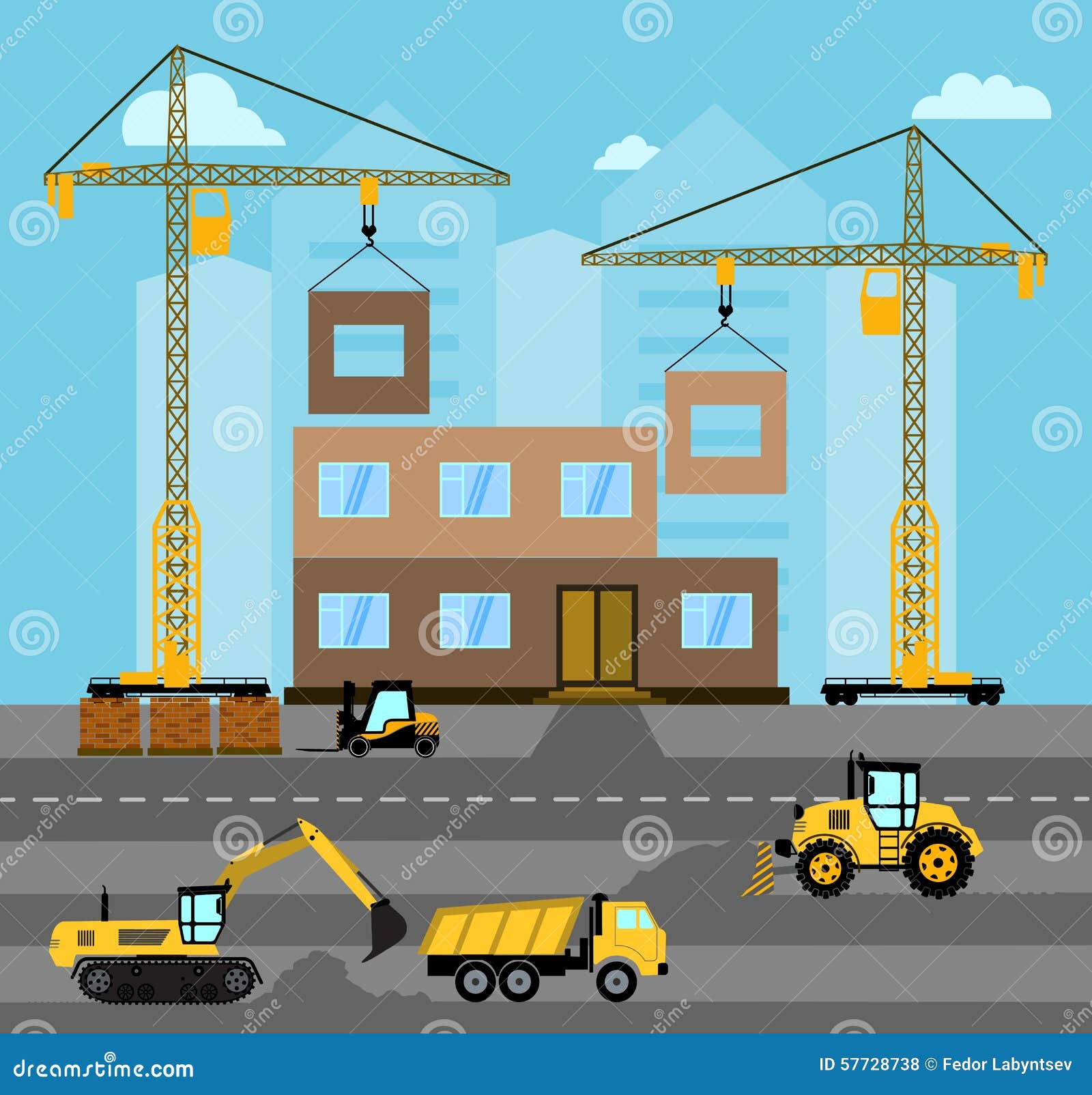 Construction. Process Building.Industrial Landscape Vector Flat Stock