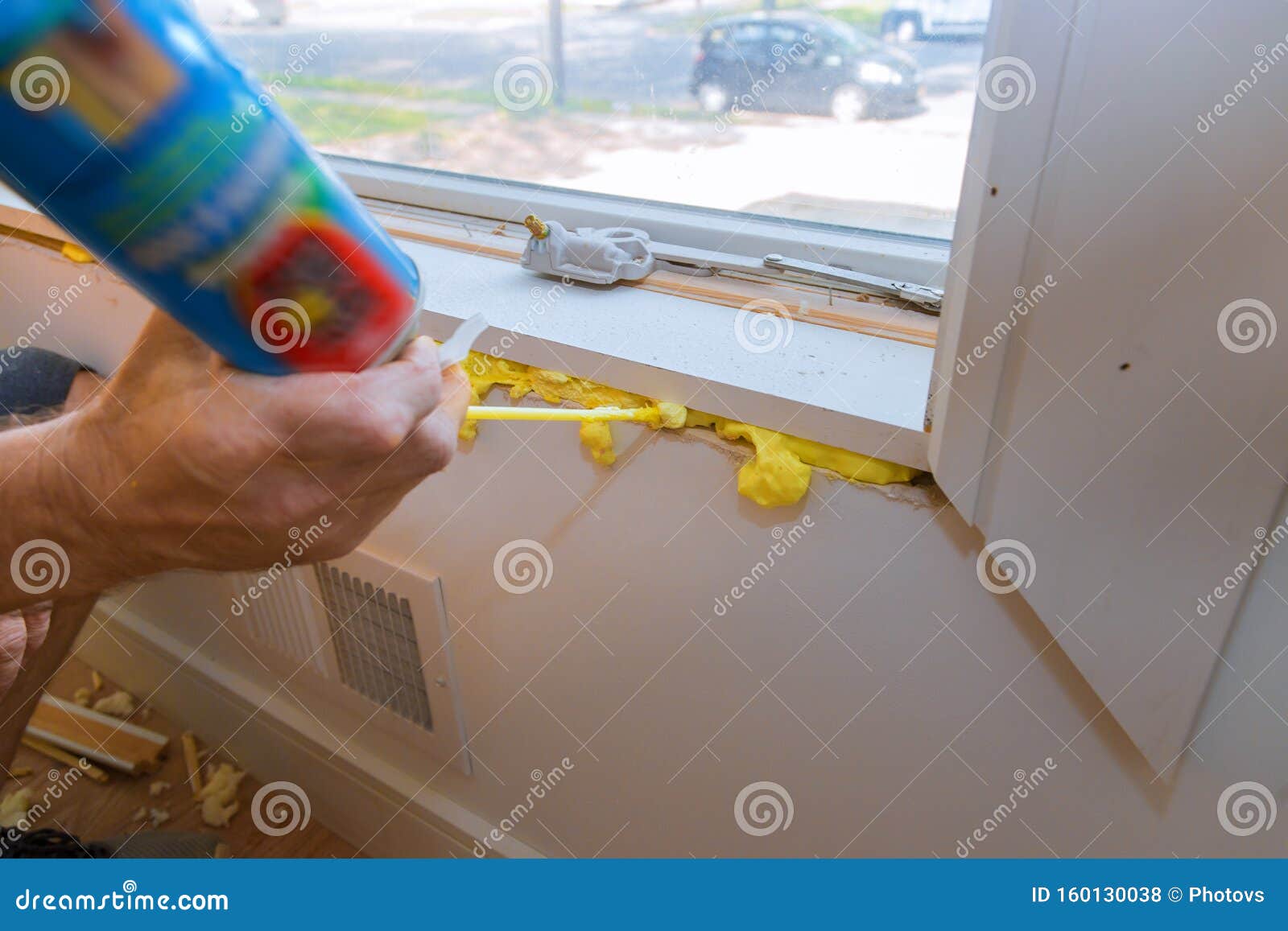 Construction PU Foam in the Window Installed Using a Mounting
