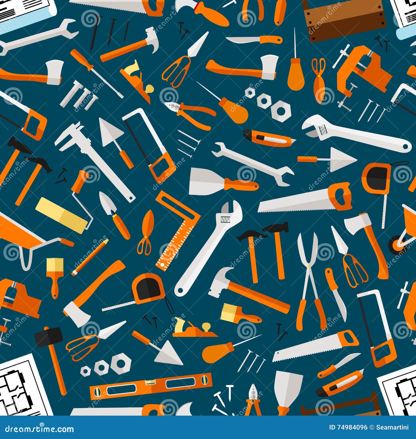 Construction and Repair Tools Seamless Wallpaper Stock Vector