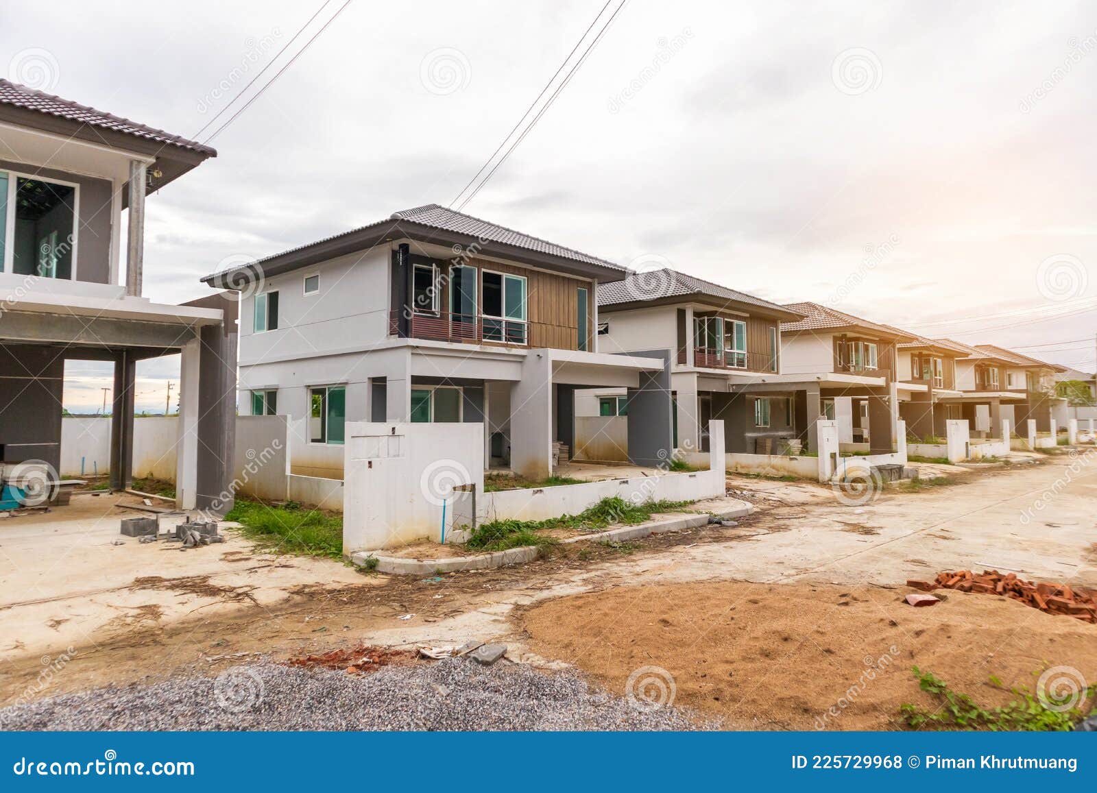 Construction Residential New House in Progress at Building Site Stock