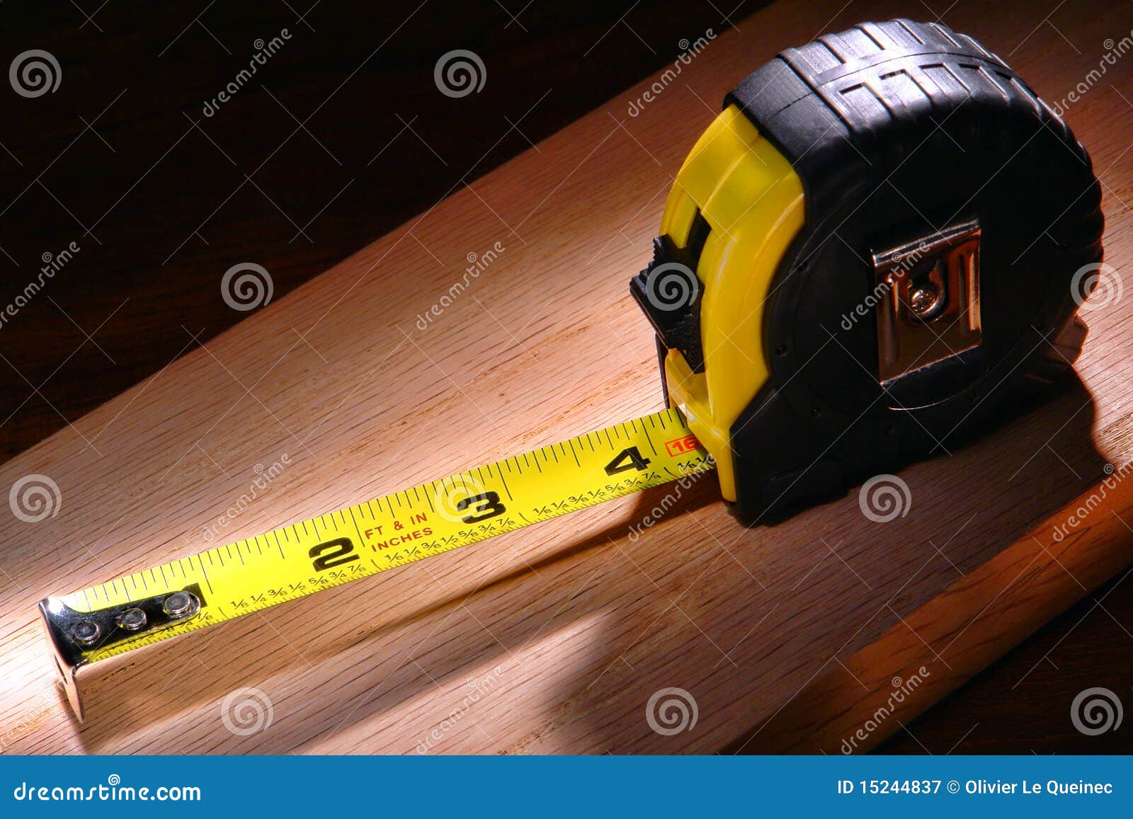 Construction Retracting Tape Measure on Wood Board Stock Image Image