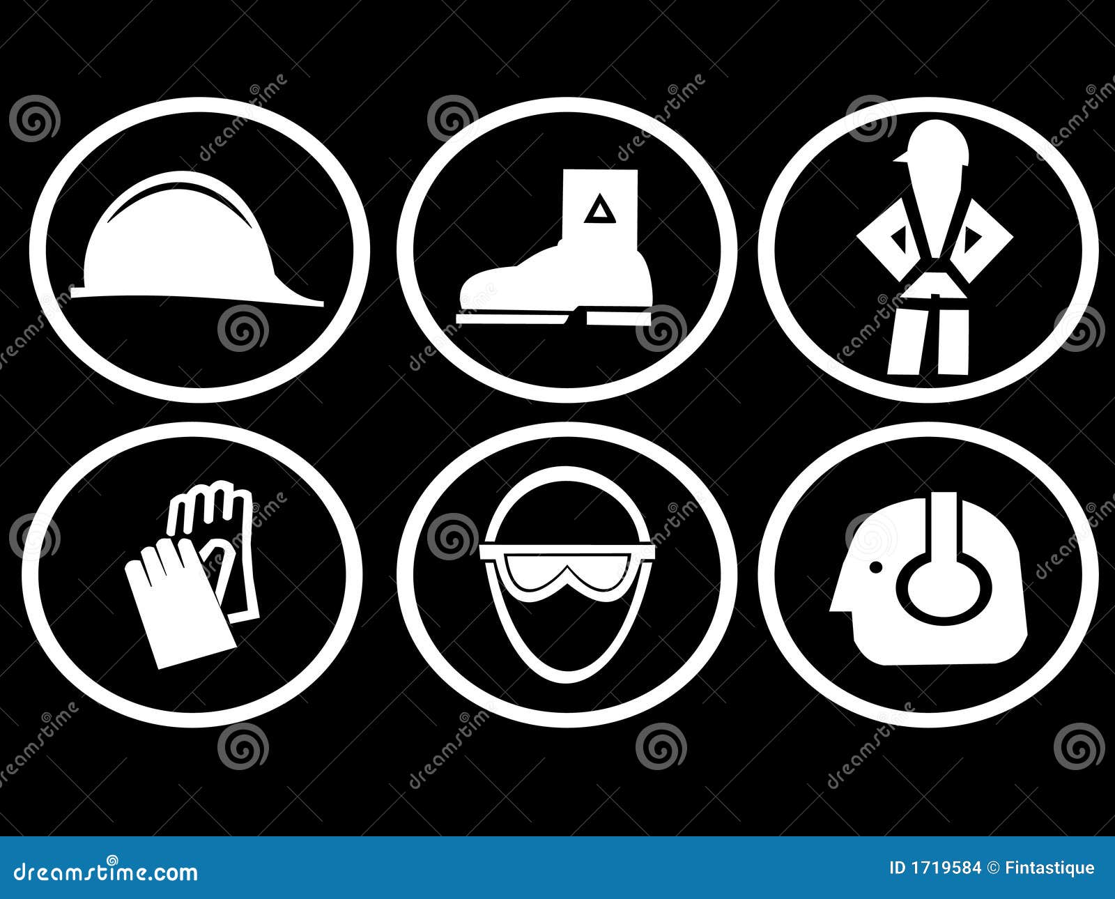 Construction safety symbols. Construction site safety symbols hat boots harness gloves goggles and ear protection