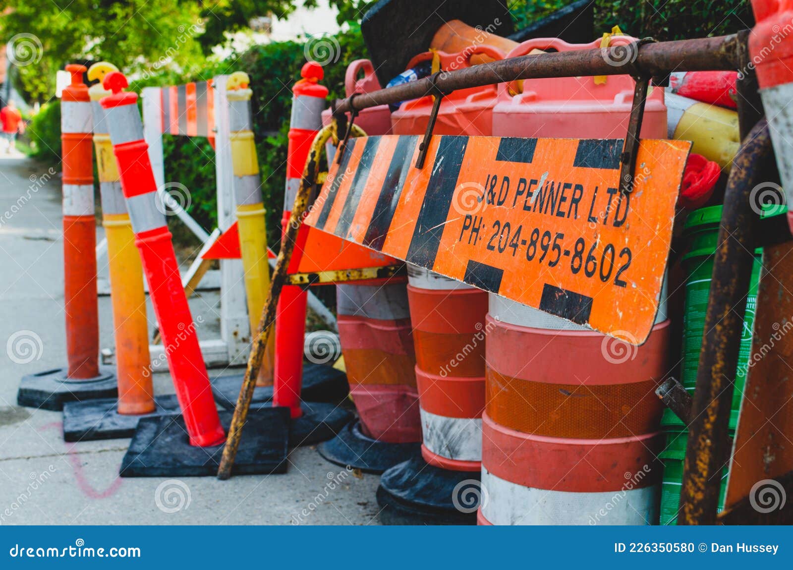 Construction Signs and Pylons in Downtown Winnipeg, Manitoba, Canada