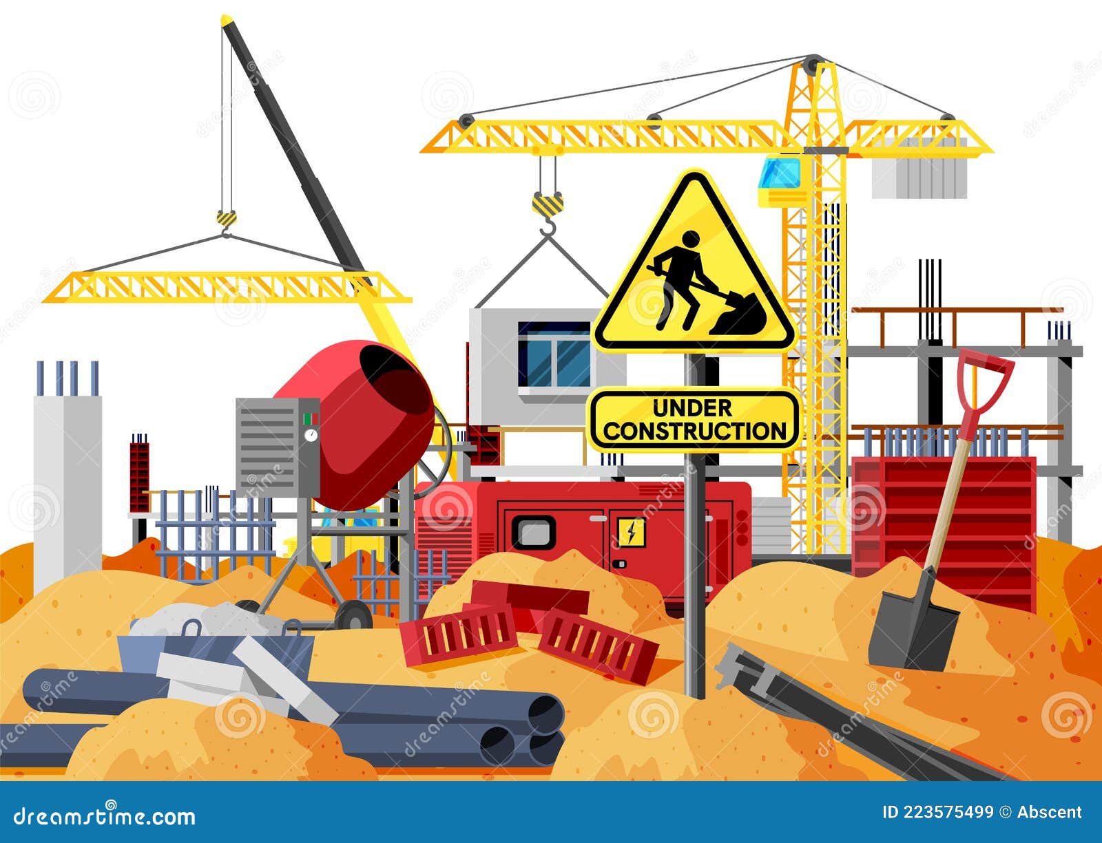 Construction Site Banner stock vector. Illustration of shovel - 223575499