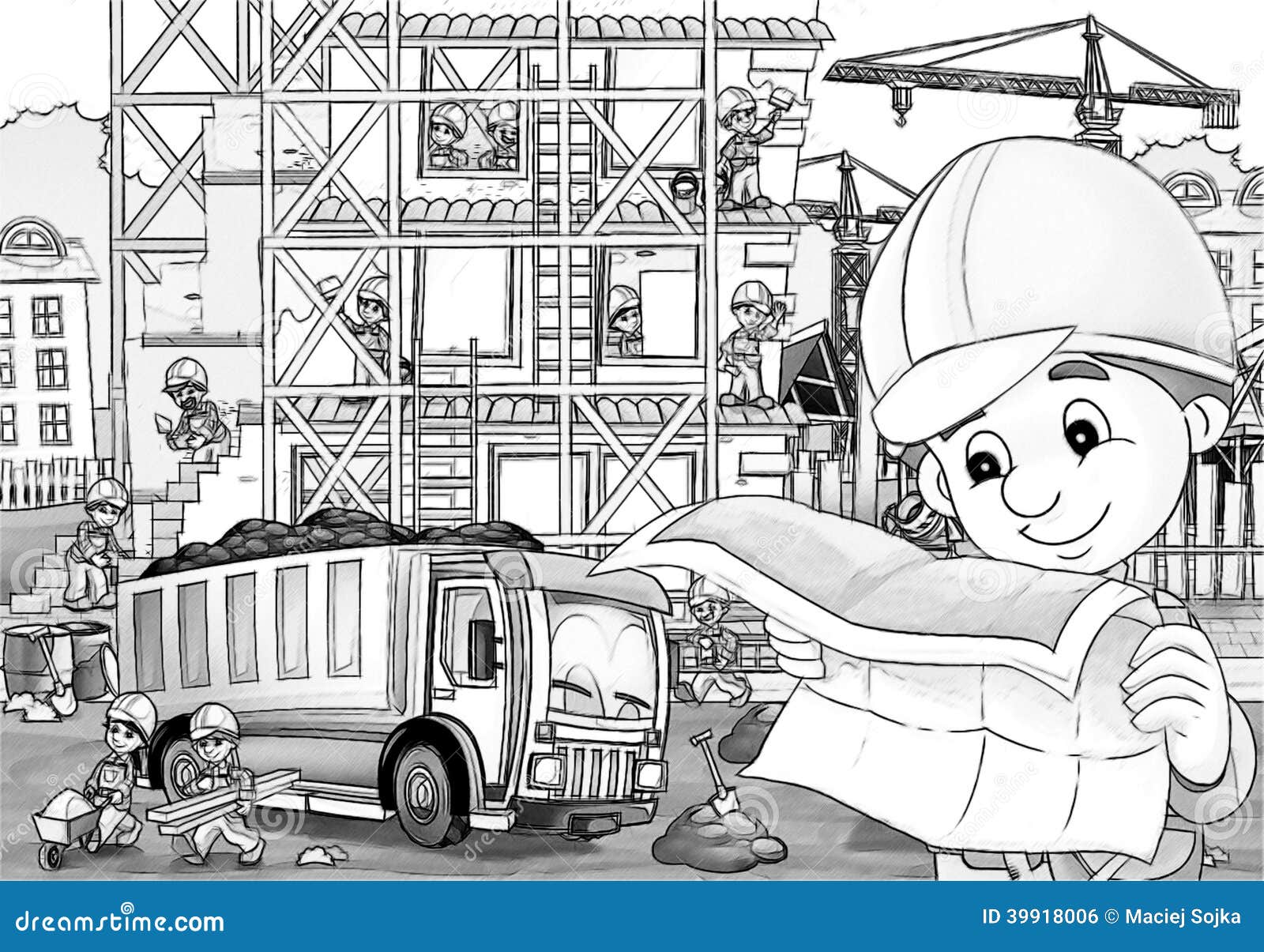 Construction Site Coloring Page Stock Illustration