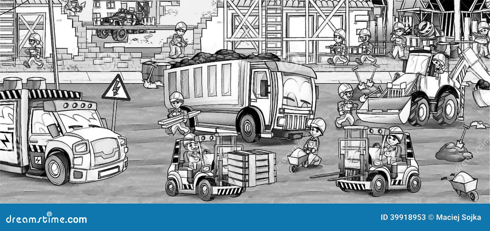 Construction Site Coloring Page Stock Illustration