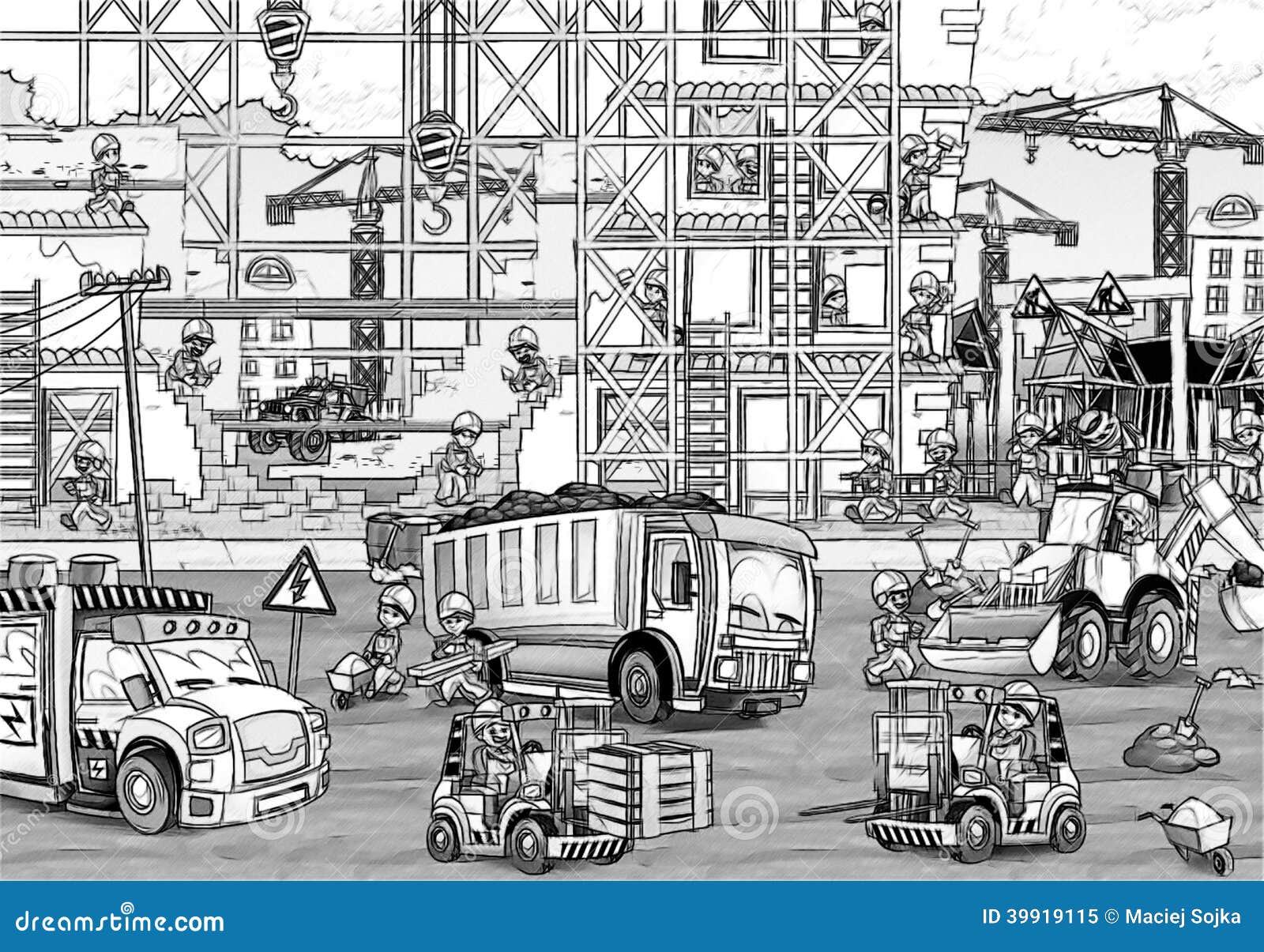 Construction Site Coloring Page With Preview Stock