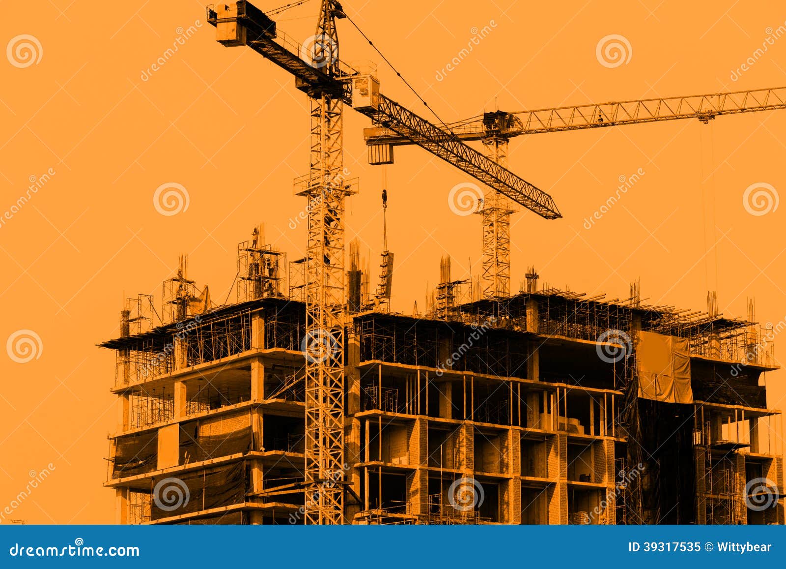 Construction  Site  With Cranes On Blue Sky Background  Stock 