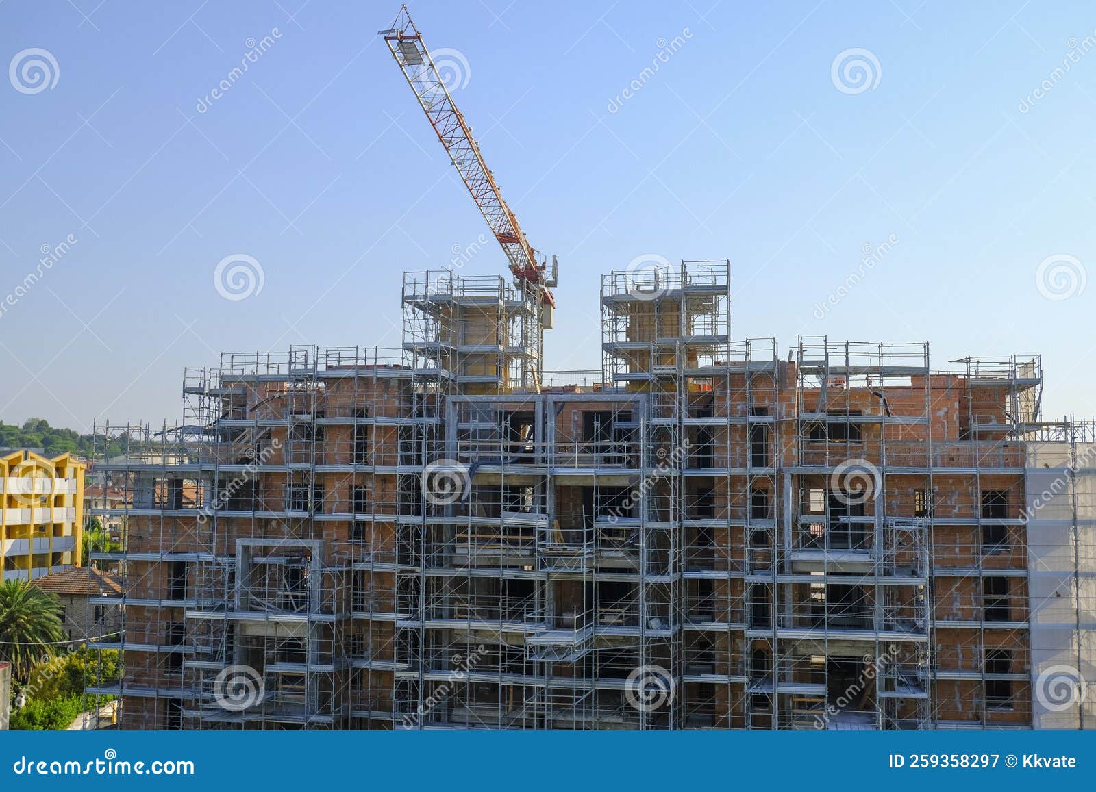 Construction Site with Equipment and Building. Building Construction