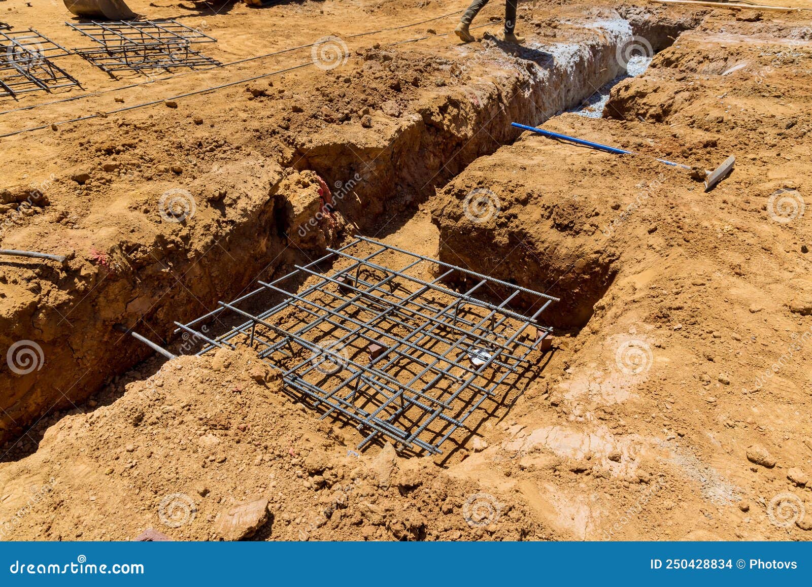 At the Construction Site Foundations Used Rebar Steel Reinforcement