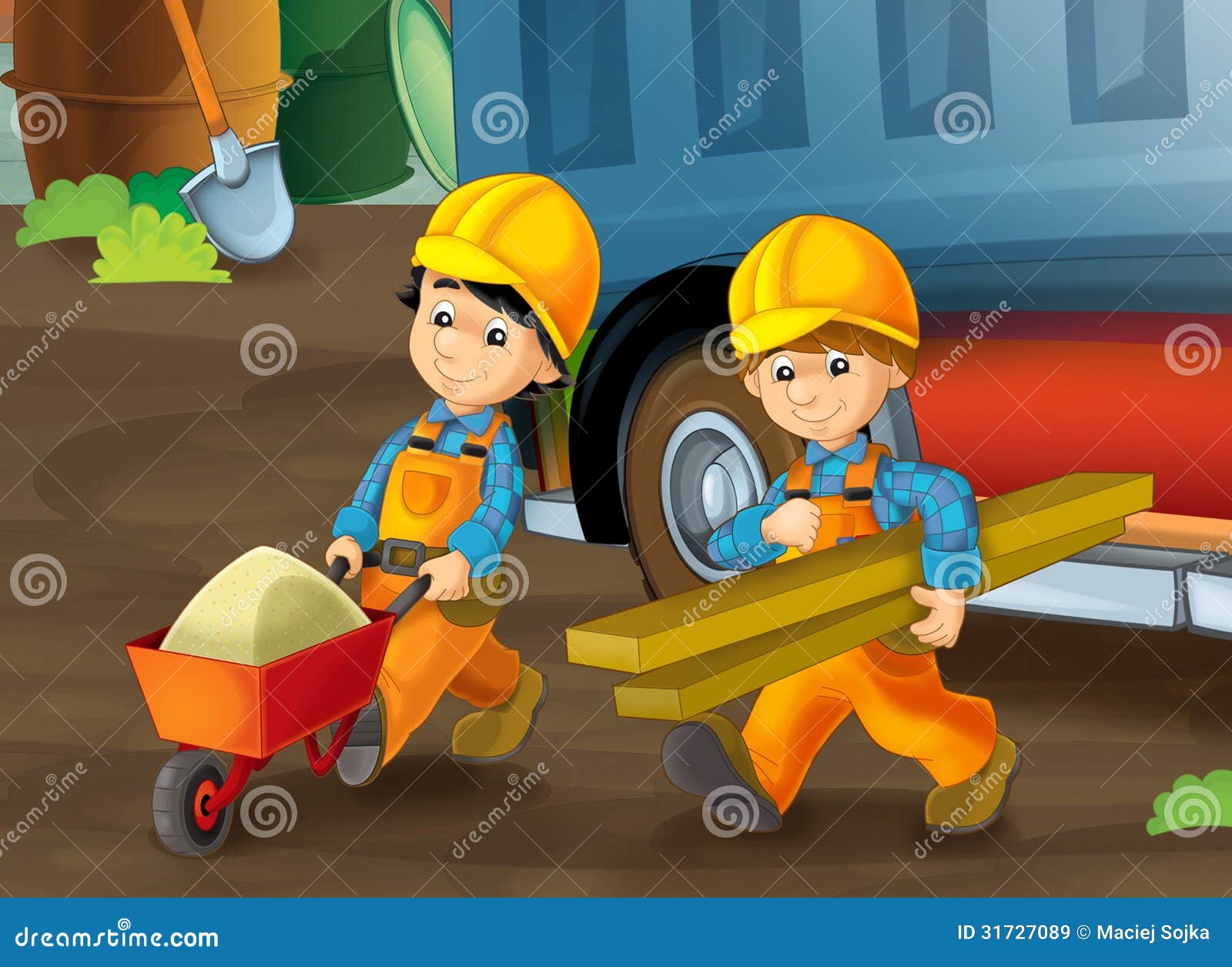 On the Construction Site - Illustration for the Children Stock Illustration  - Illustration of excavator, cartoon: 31727089, image size:1600x1256