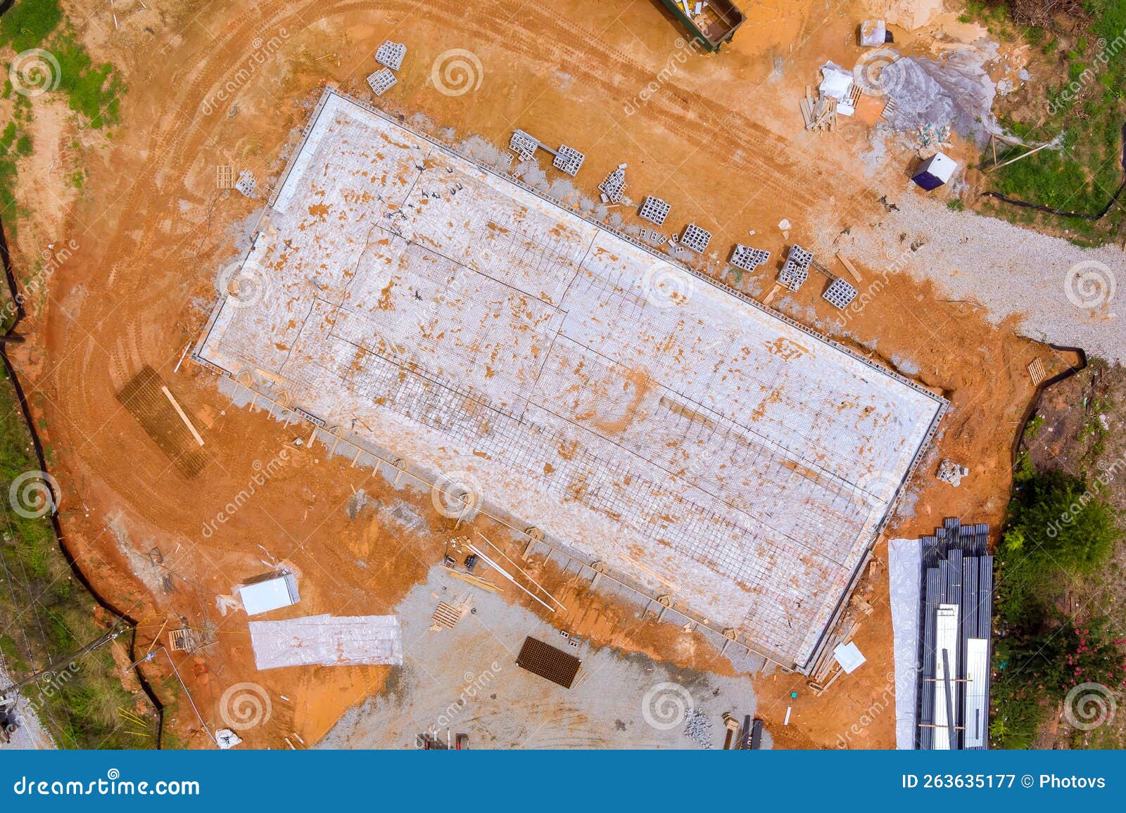 Construction Site Installation of Reinforcement Steel Bars for Concrete