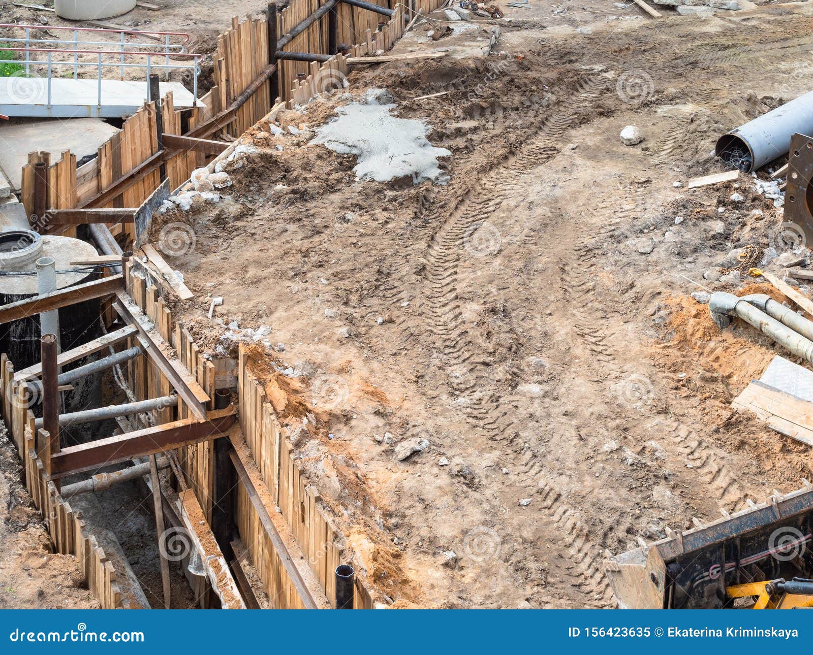 Construction Site with Installation of Sewage Stock Image - Image of ...