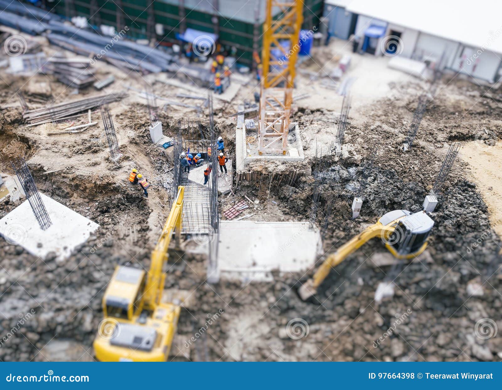 Construction Site Outdoor Workers Equipment Top View Stock Photo