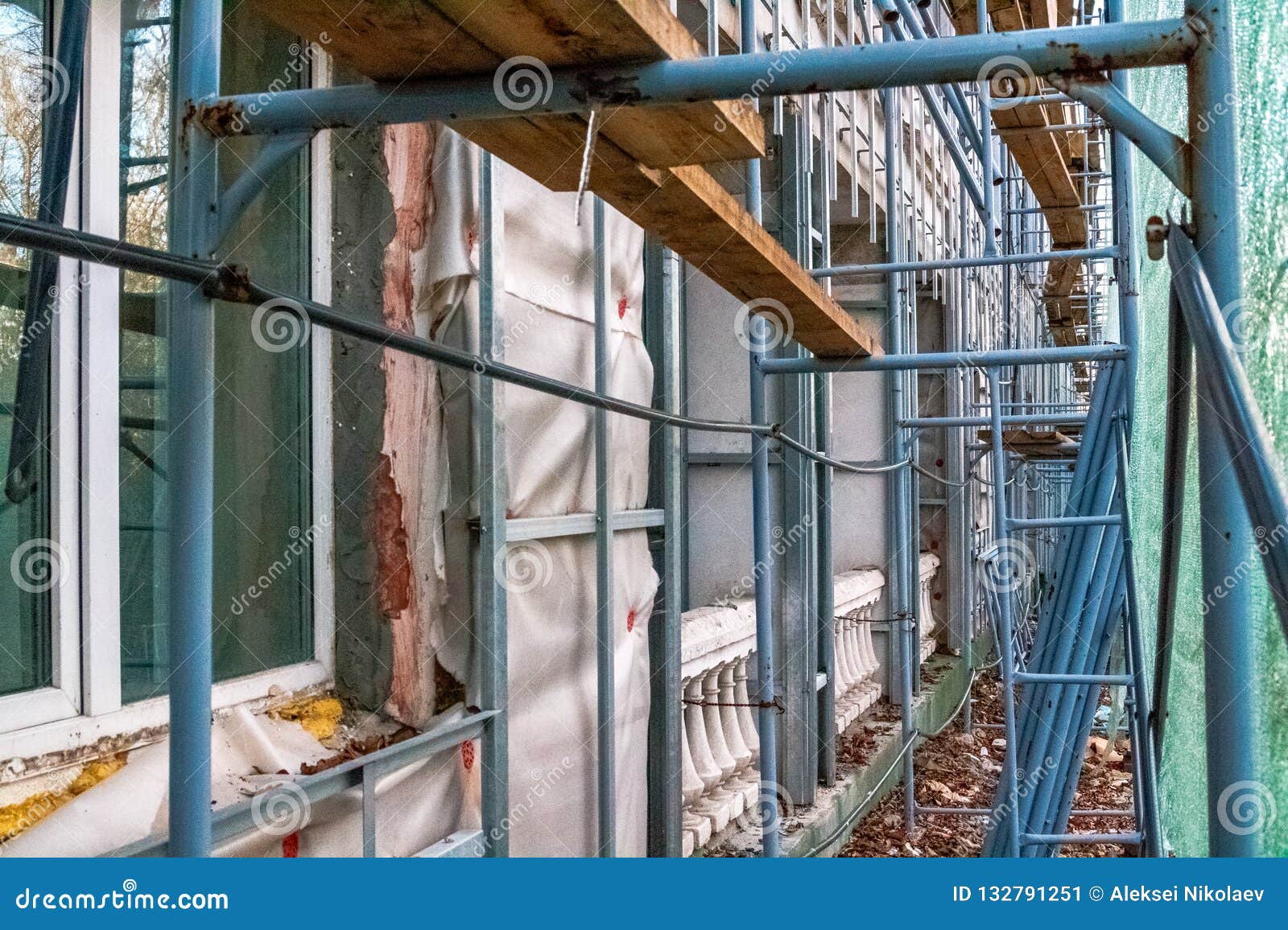 Construction Site Restoration Work on the Renovation of the Old Facade