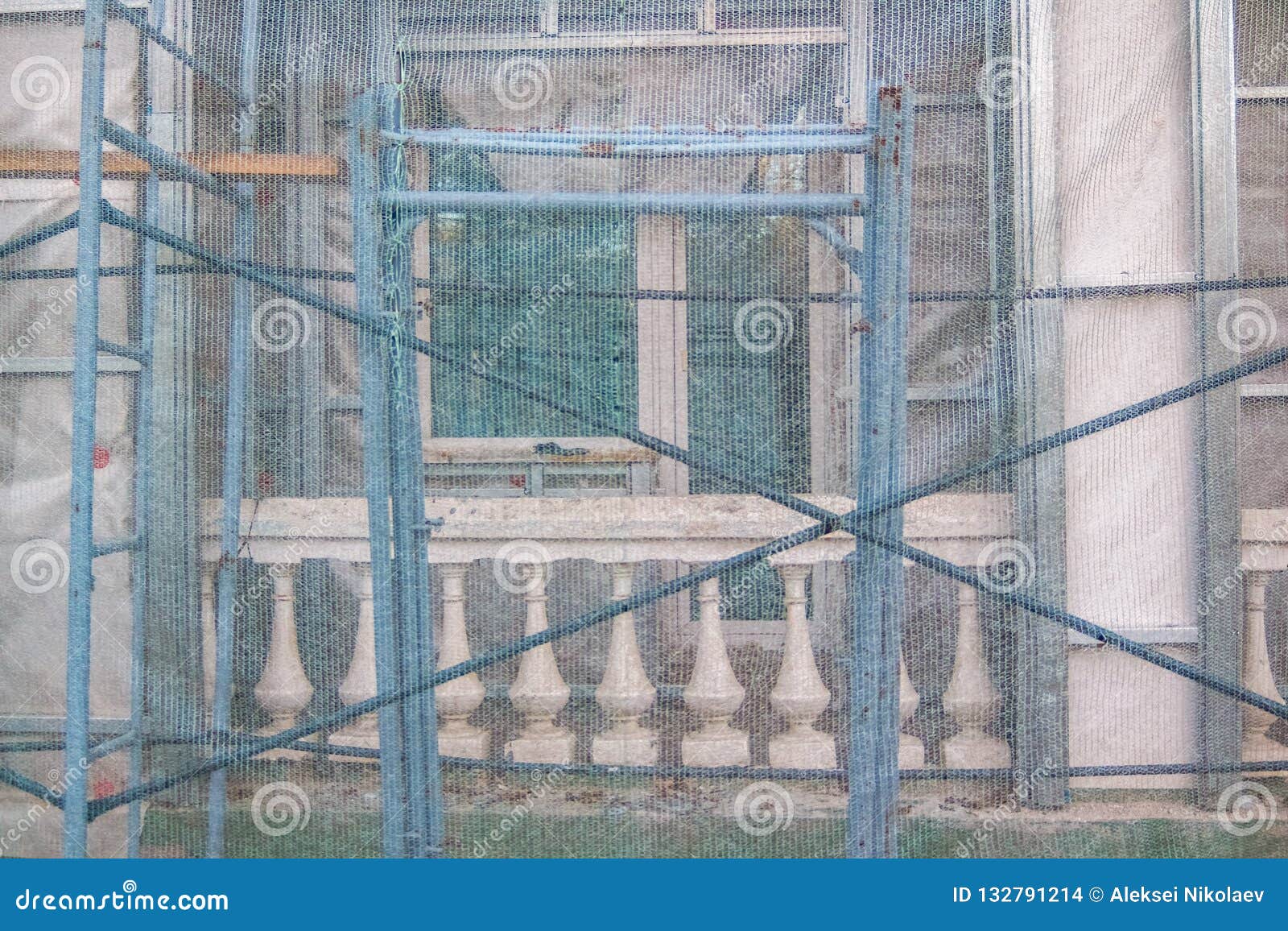 Construction Site Restoration Work on the Renovation of the Old Facade