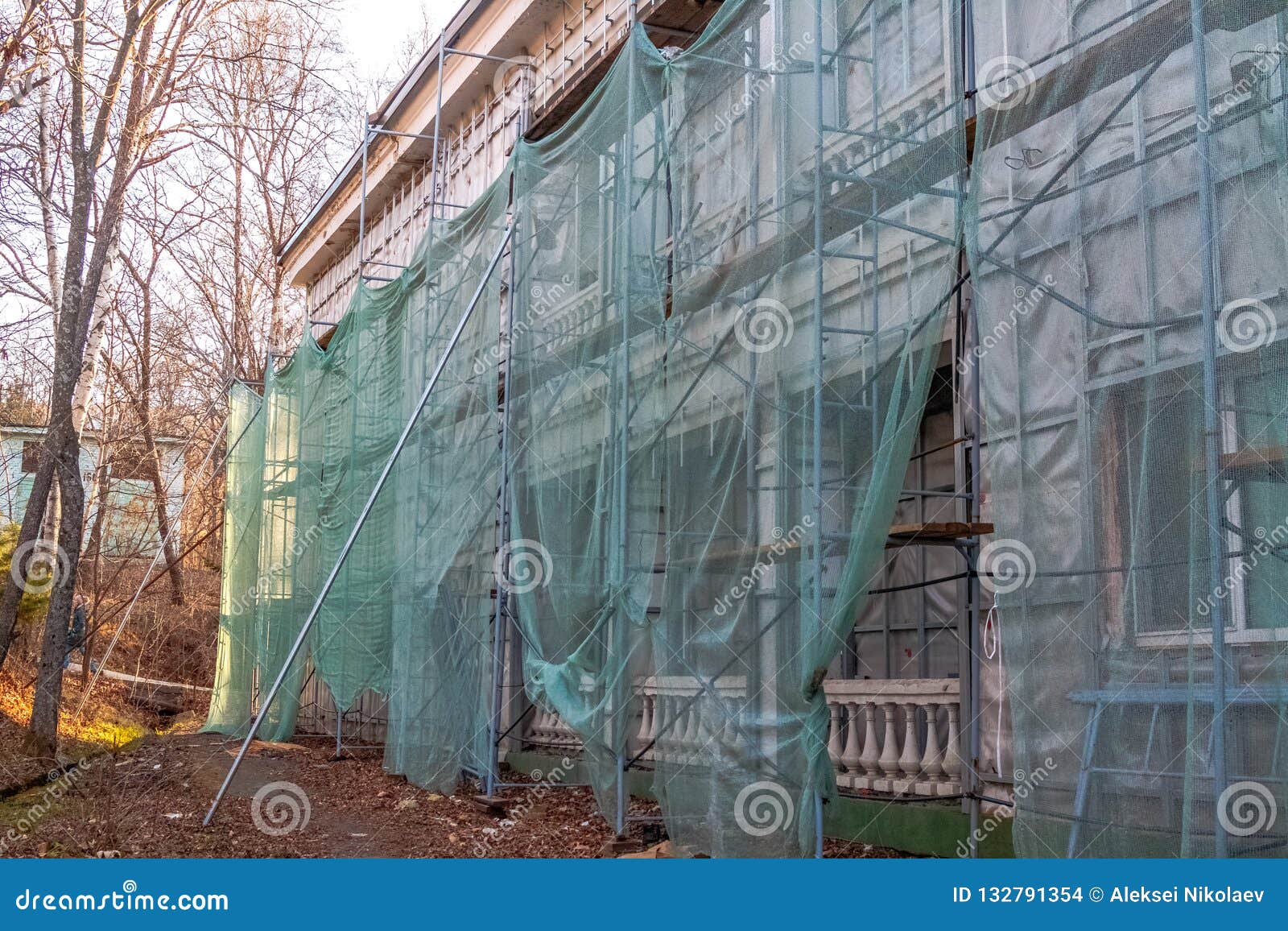 Construction Site Restoration Work on the Renovation of the Old Facade