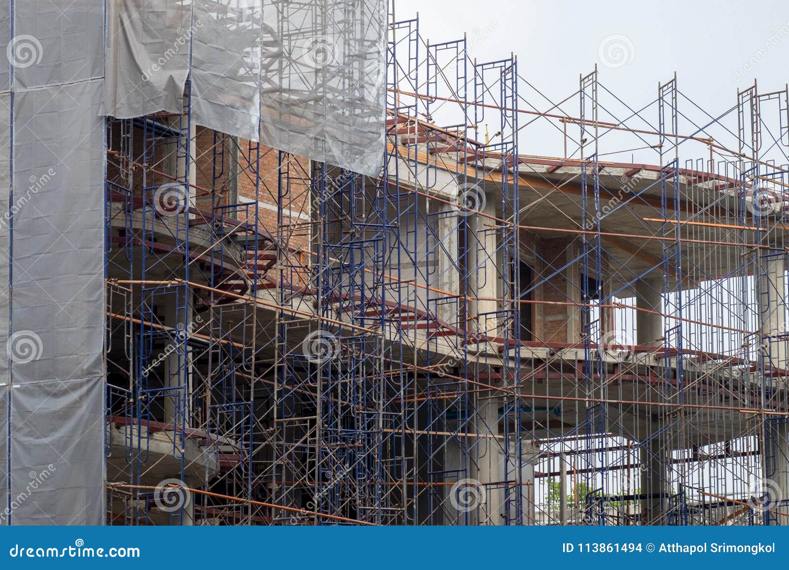 Construction Site with Steel and Concrete Pillars are Molded into the