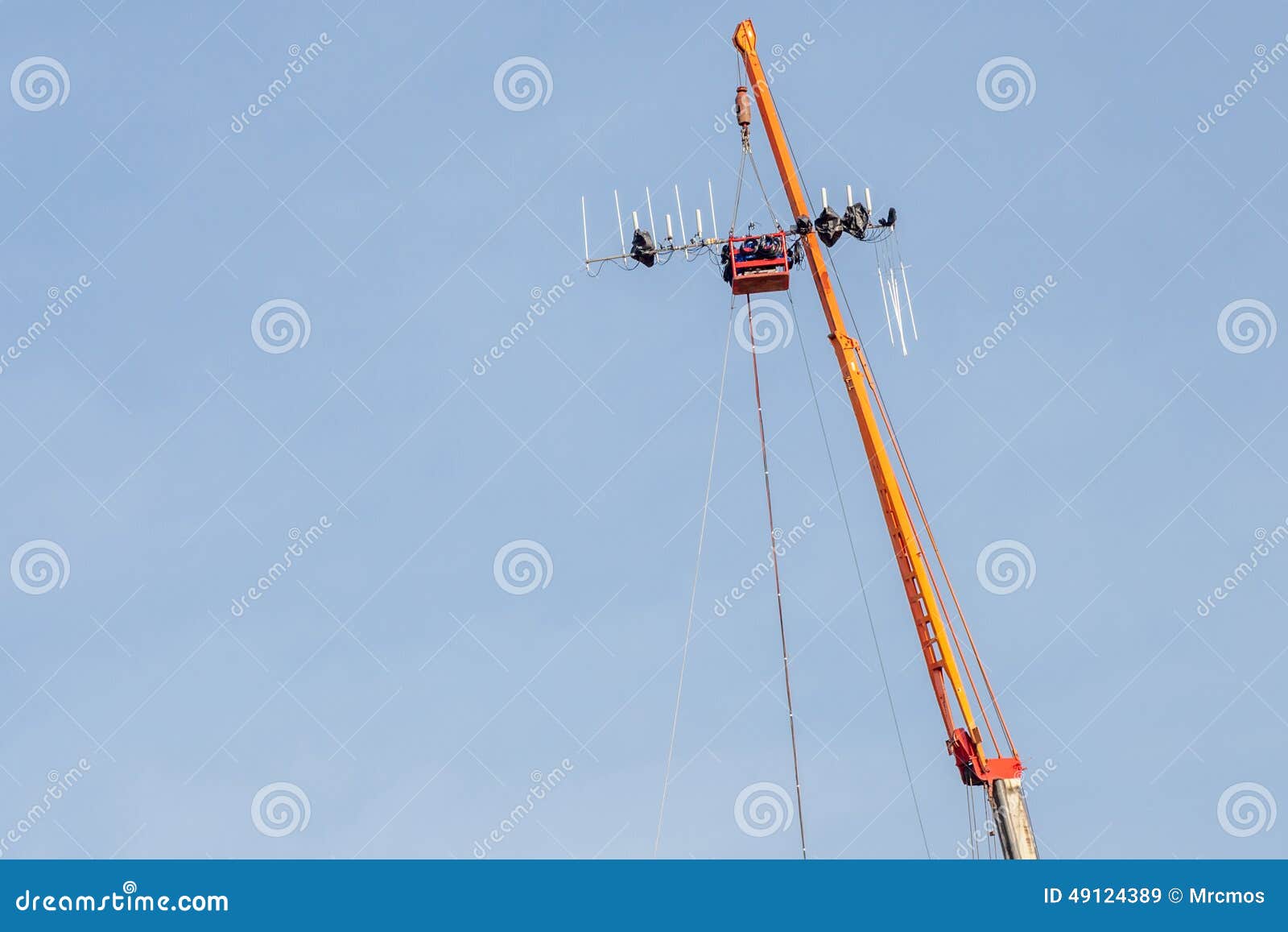 The Construction Site of Telecommunication Tower with Lifting Cr Stock ...