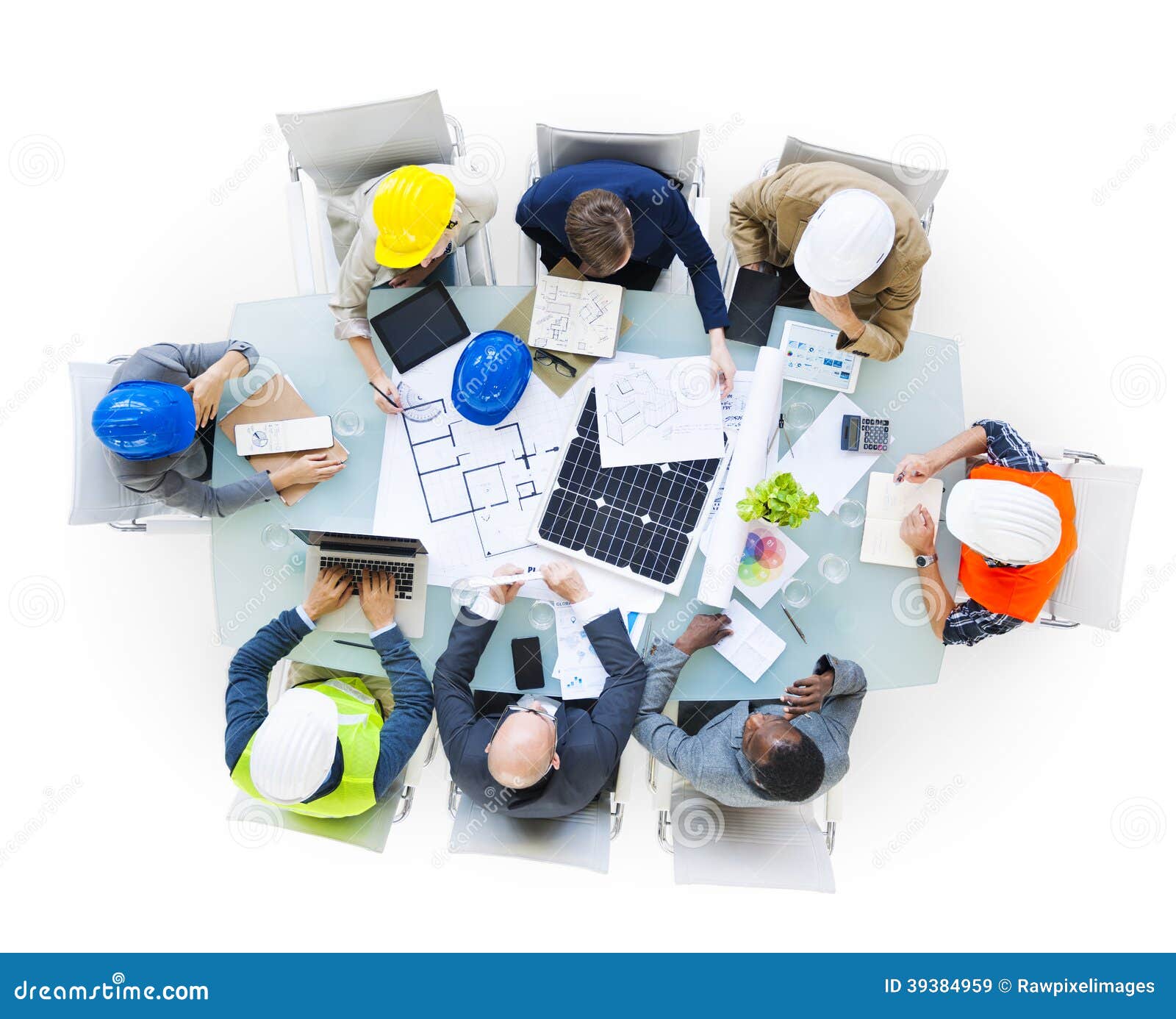 Construction Site Workers on Conference Table Stock Image Image of