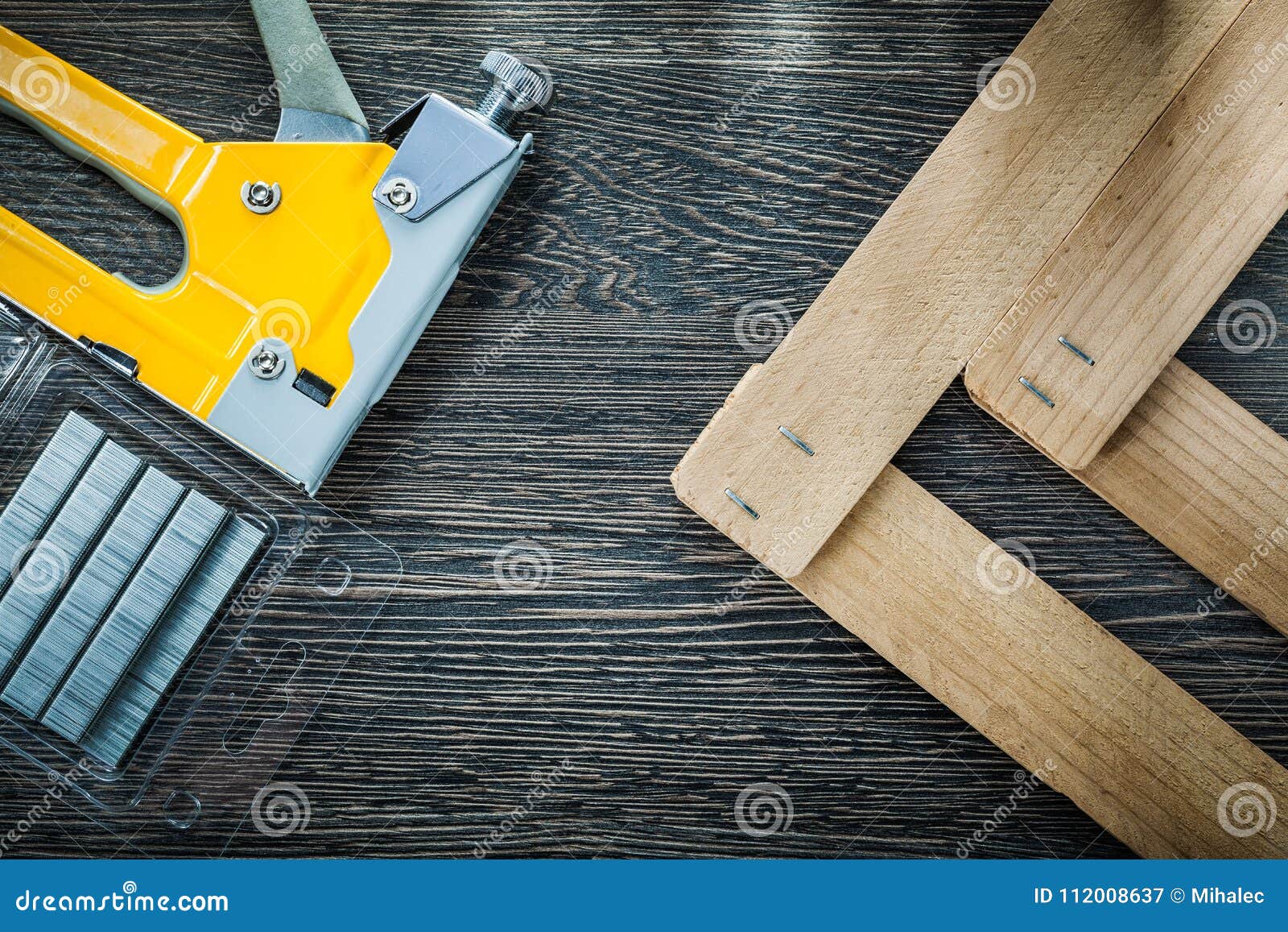 Construction Stapler Gun Staples Wooden Planks Stock Image Image of