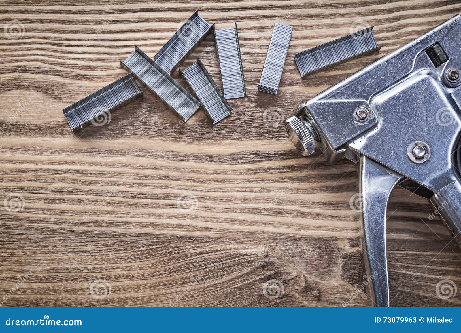 Construction Stapler Staples on Wooden Board Top View Stock Image Image of staples, industrial