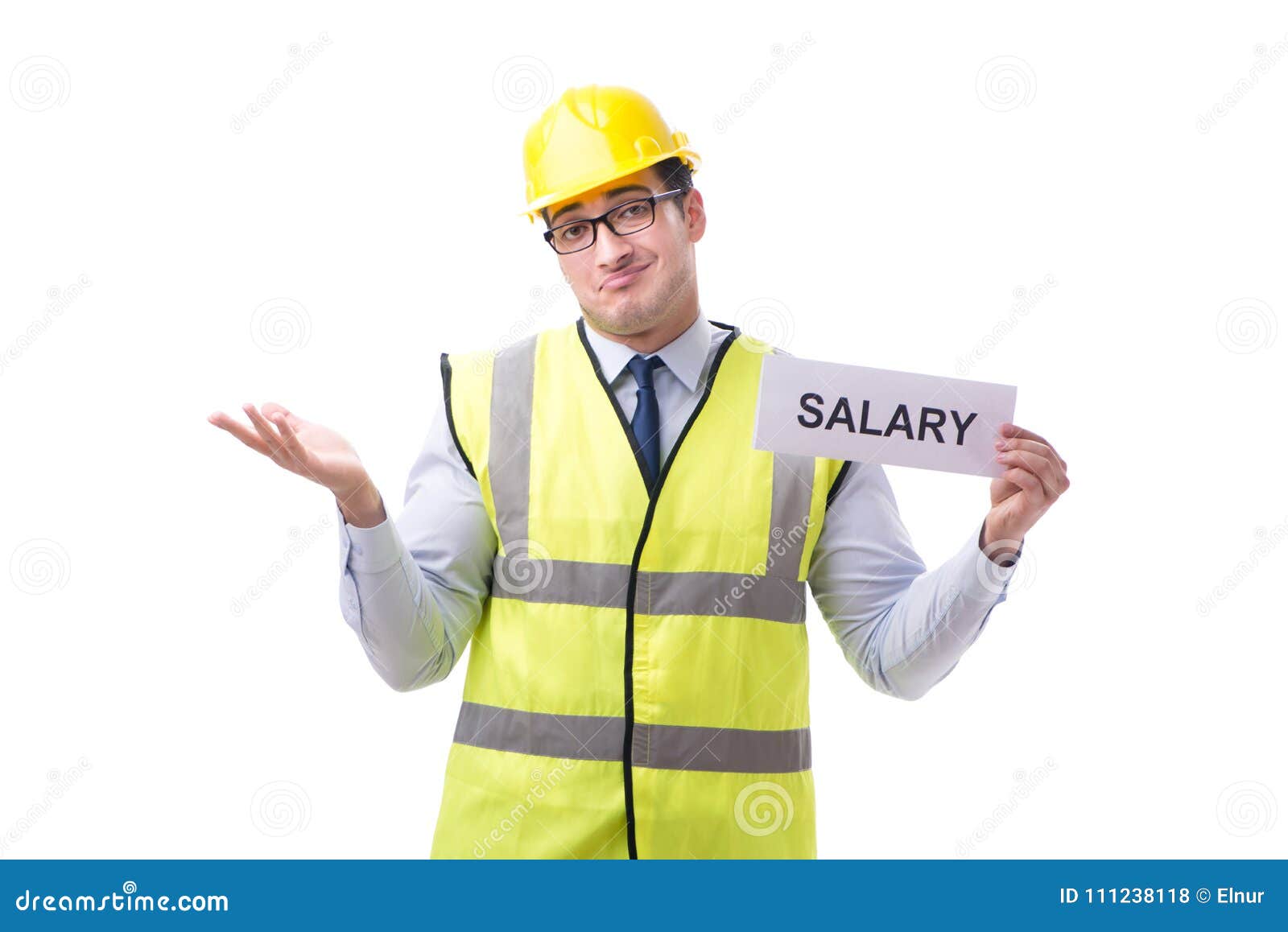 Construction Supervisor Asking For Higher Salary Isolated On Whi Stock