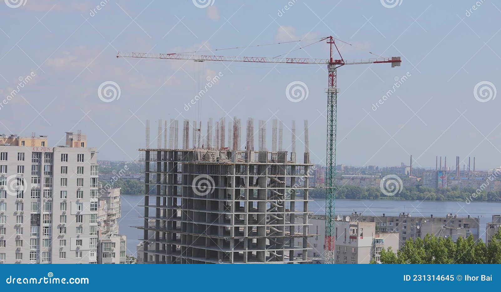 Construction Time Lapse. Tower Crane at a Time Laps Construction Site