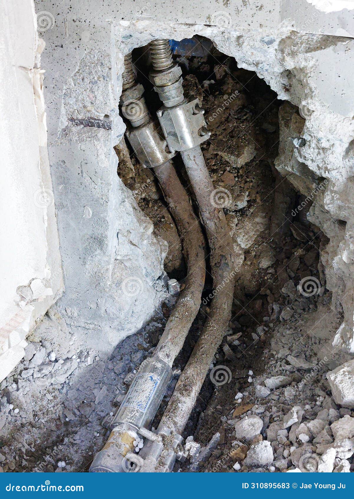 Construction To Replace Rusty Water Pipes in a House Stock Image