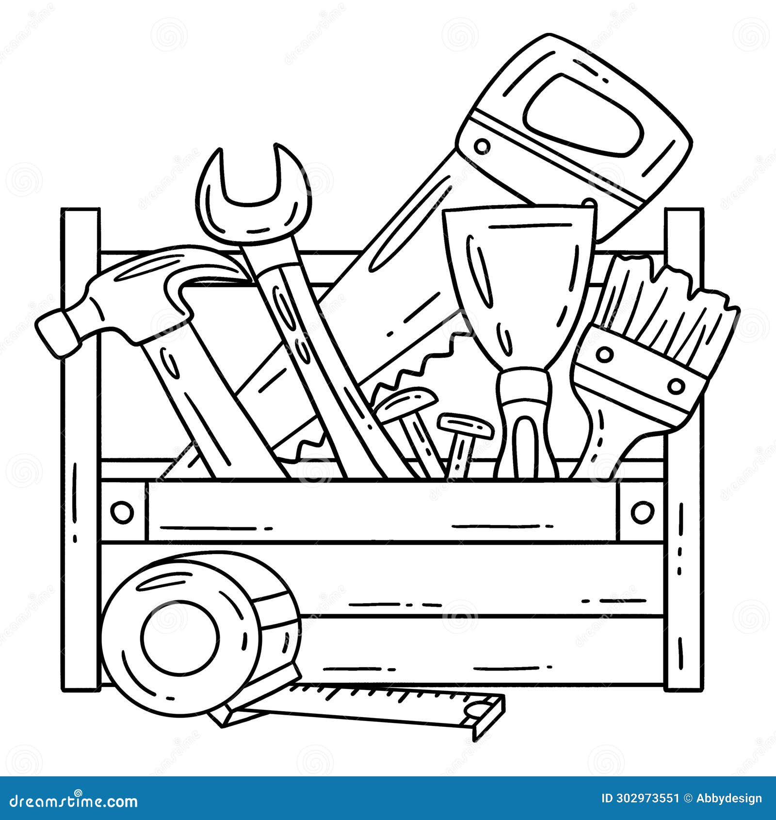 Construction Tool Box Isolated Coloring Page Stock Vector