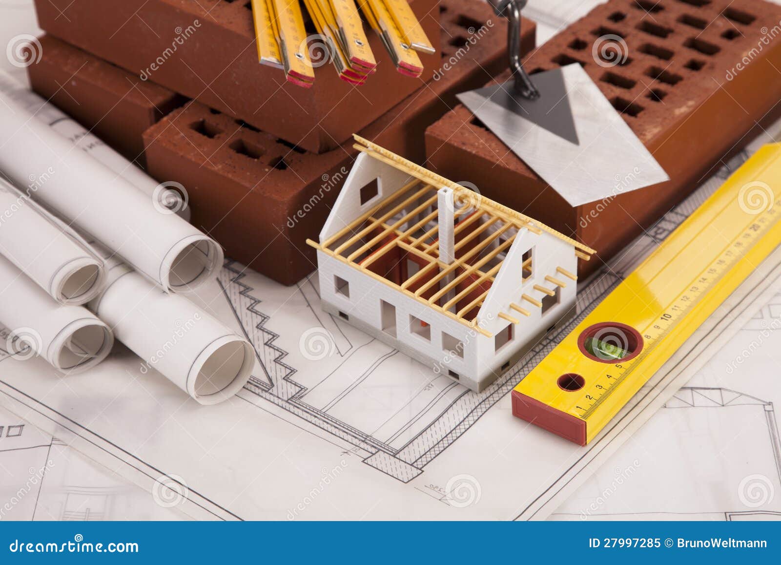 Construction Tools on Blueprints Stock Image Image of helmet, space