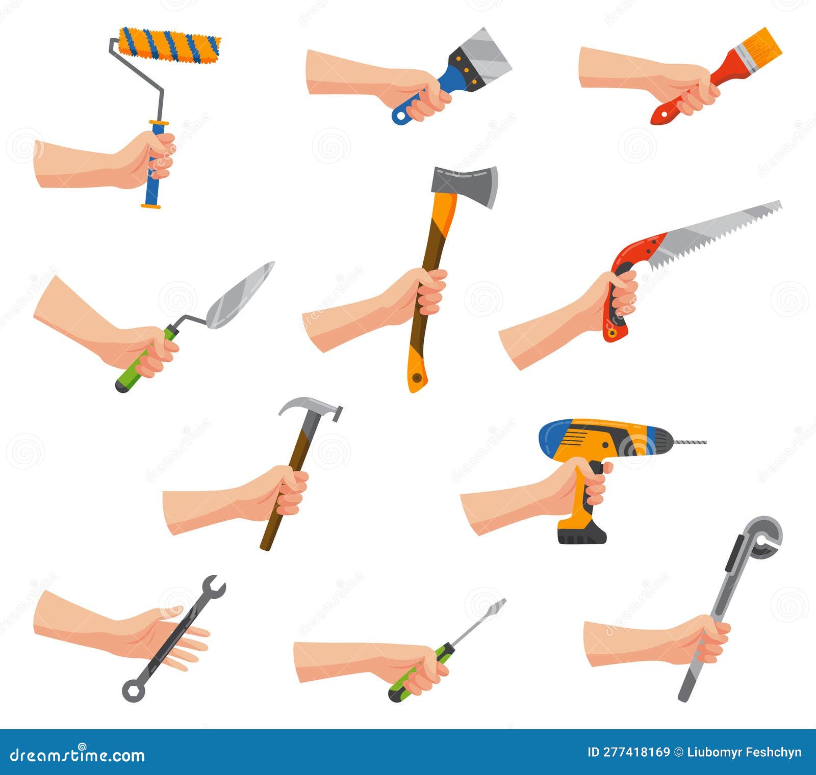 Construction Tools in Hand. Repair and Housework Equipment in Flat