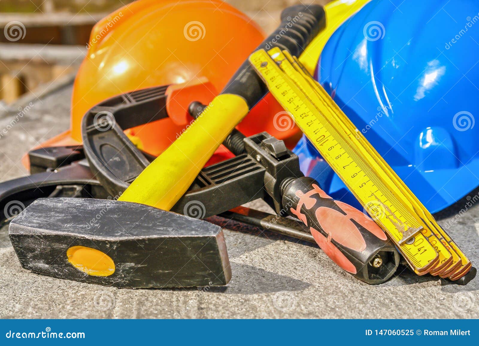 Construction Tools and Hard Hats Stock Image Image of maintenance