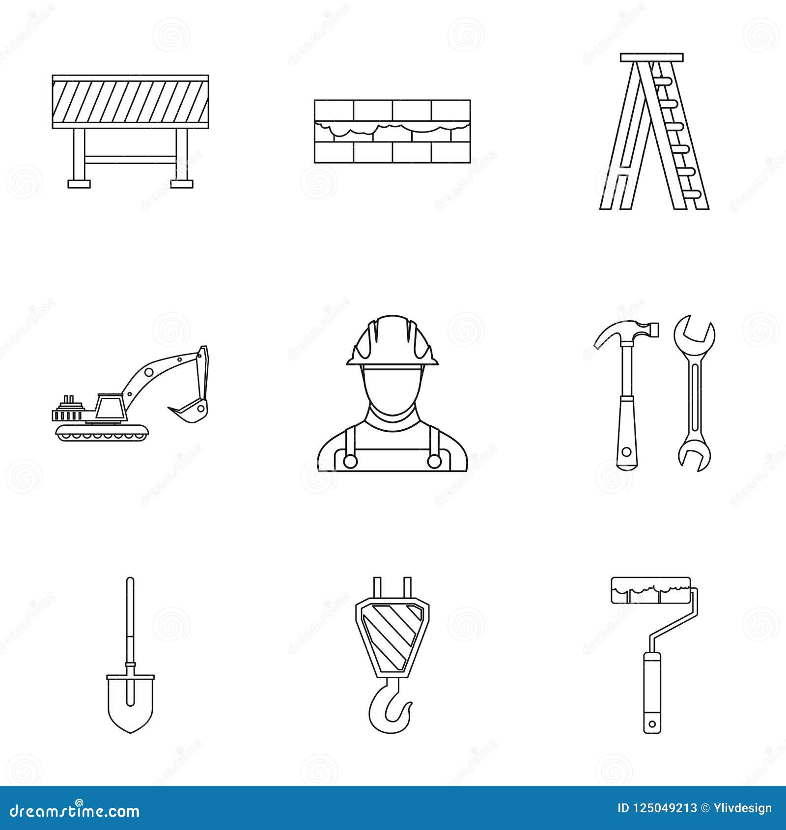Construction Tools Icons Set, Outline Style Stock Illustration