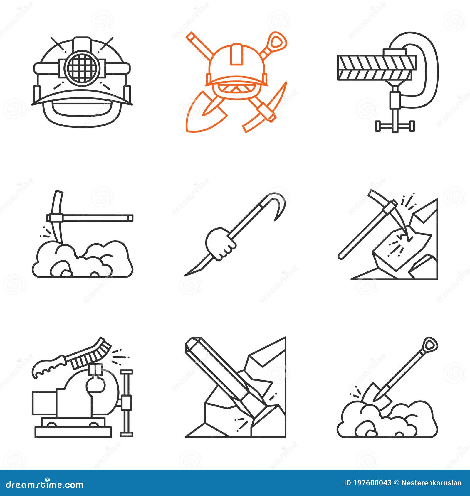 construction tools linear icons set