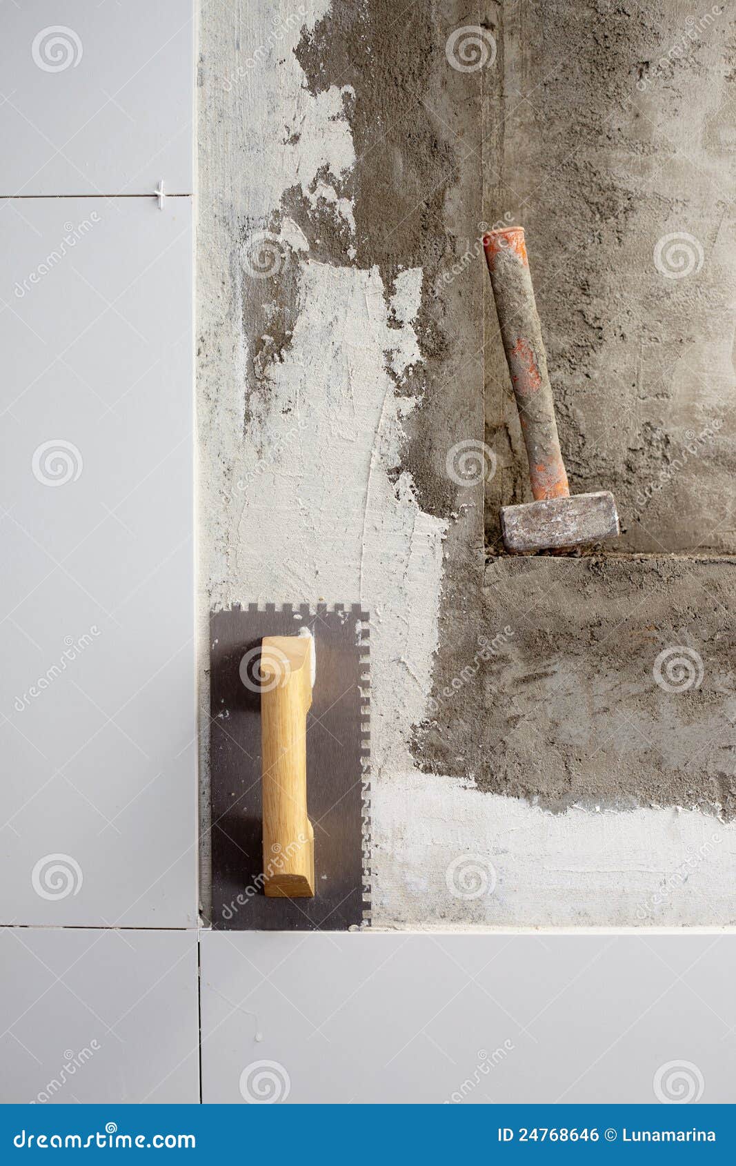 Construction Tools Notched Trowel and Hammer Stock Photo Image of