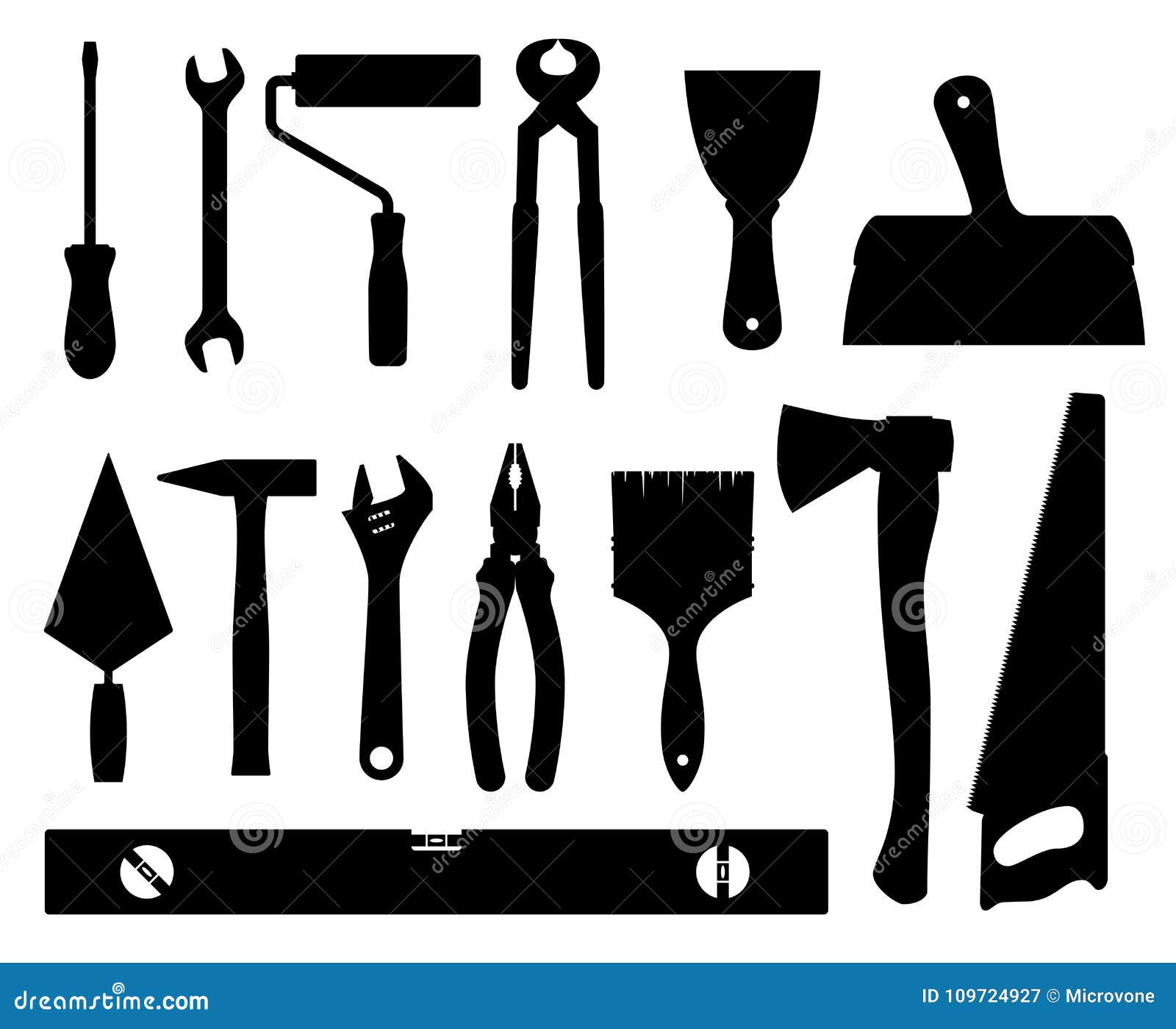 Construction Tools Vector Black Silhouettes Isolated on White
