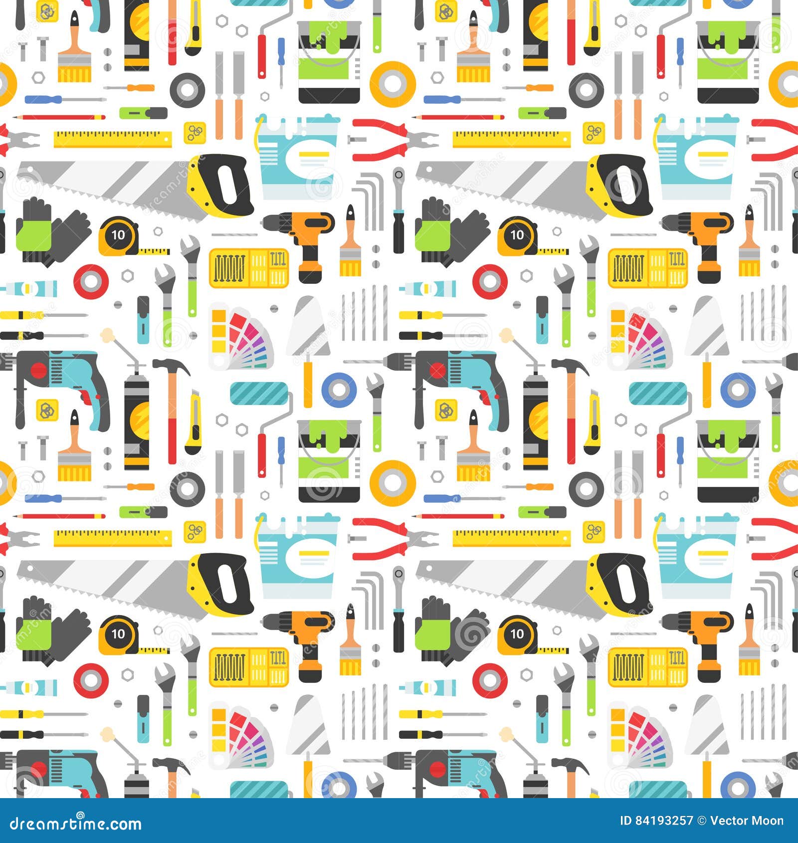 Construction Tools Vector Icons Seamless Pattern. Stock Vector