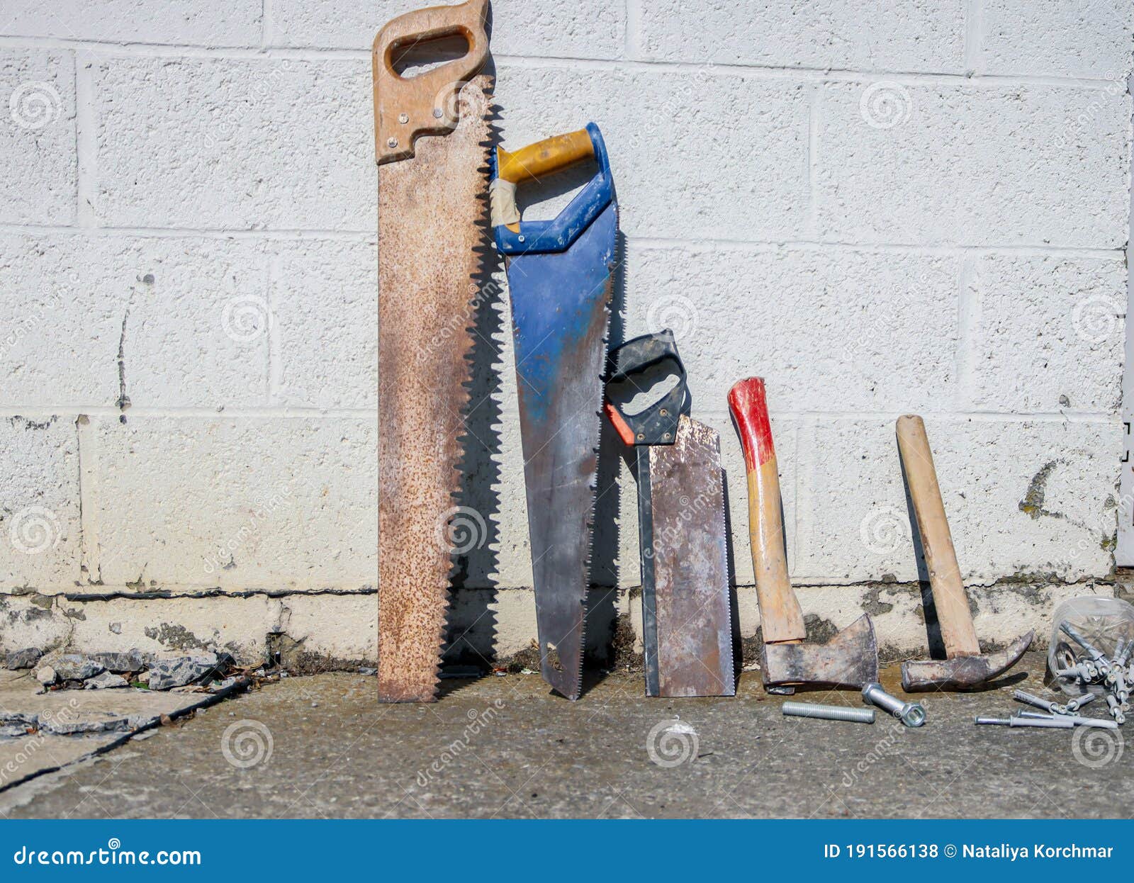 Construction Tools on a White Wall Stock Photo Image of repair, floor