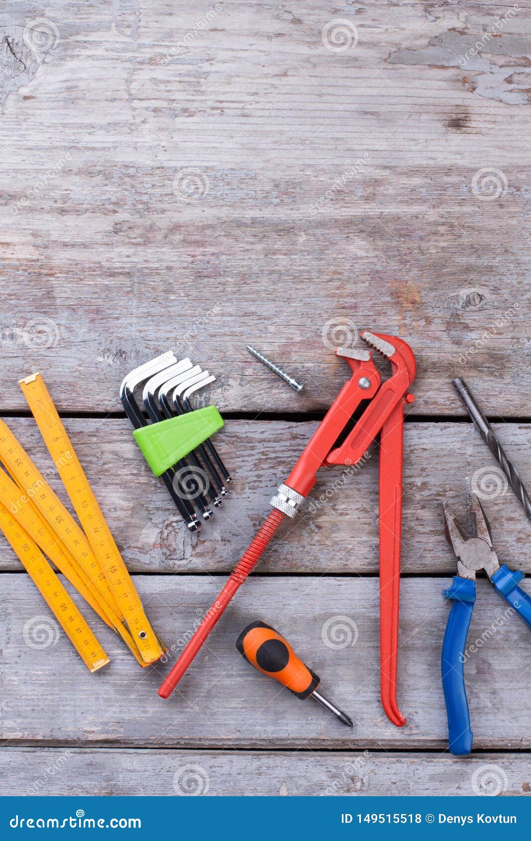 Construction Tools on Wood Background. Stock Photo Image of floor