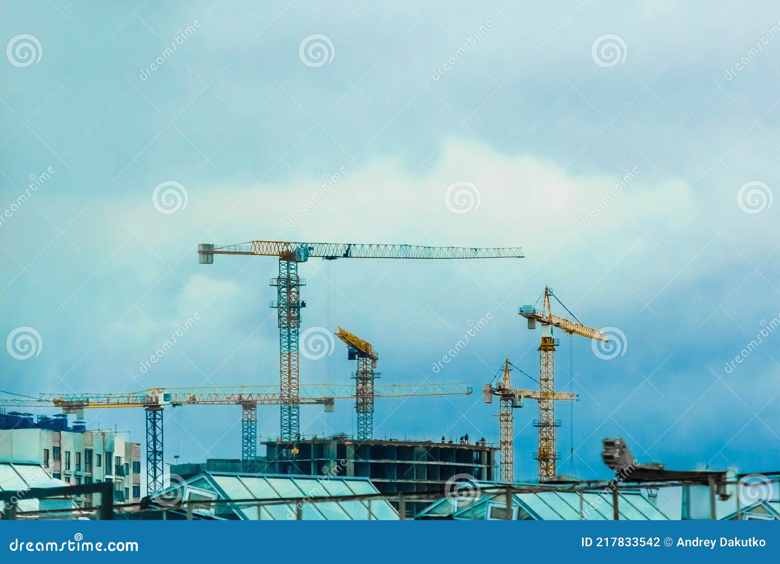 Construction Tower Industrial Cranes on Site. Building Design